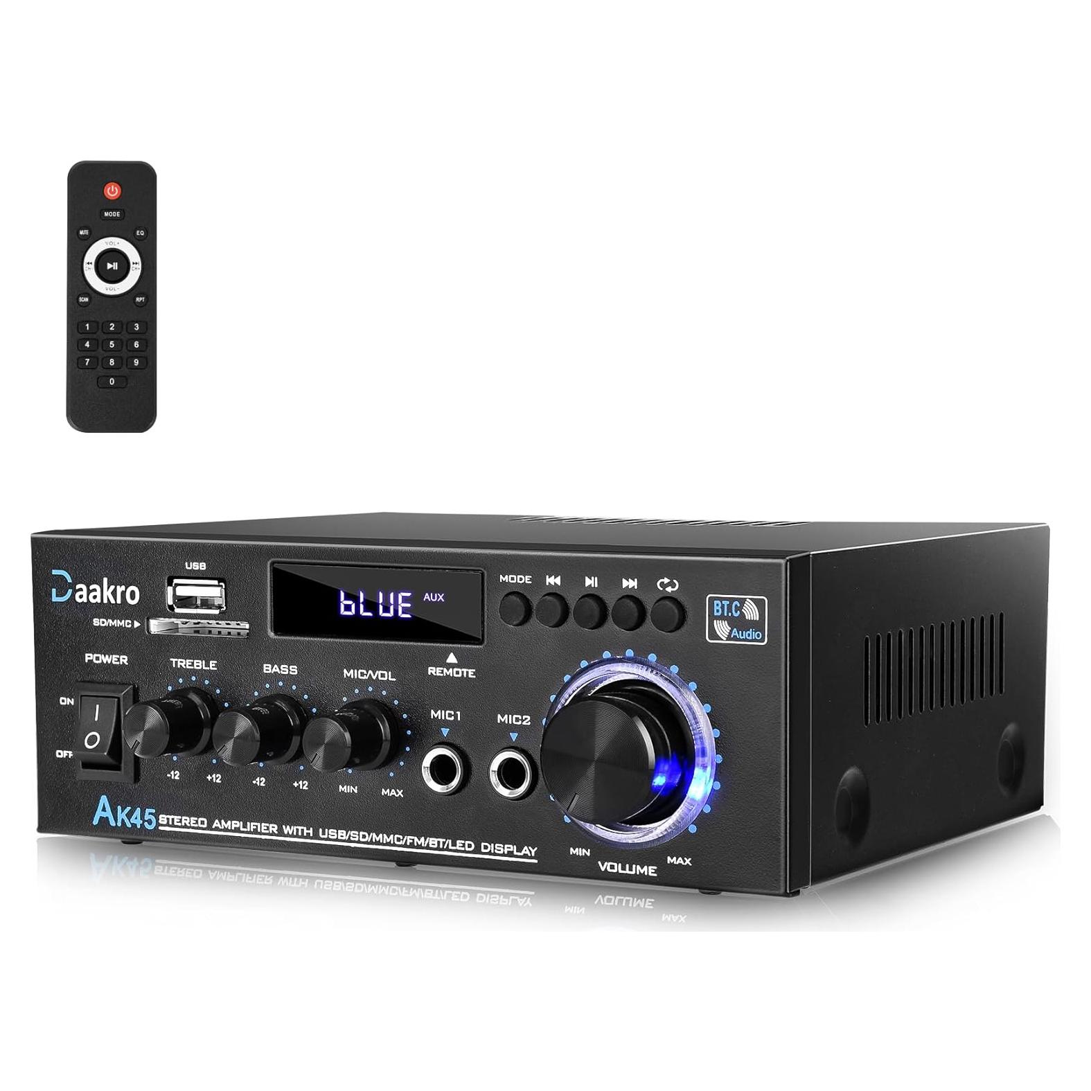 Amplificador de Audio Estéreo Daakro AK45 300W Bluetooth 5.0