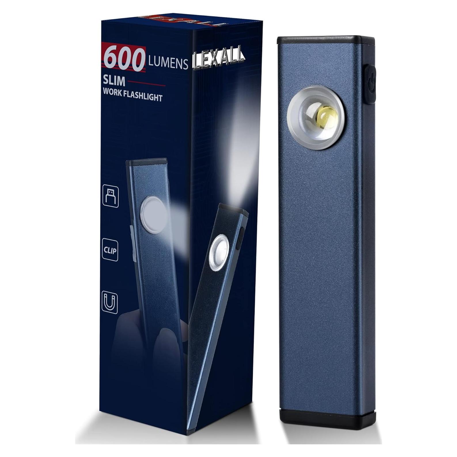 Linterna LED recargable Lexall 600 lúmenes con clip magnético