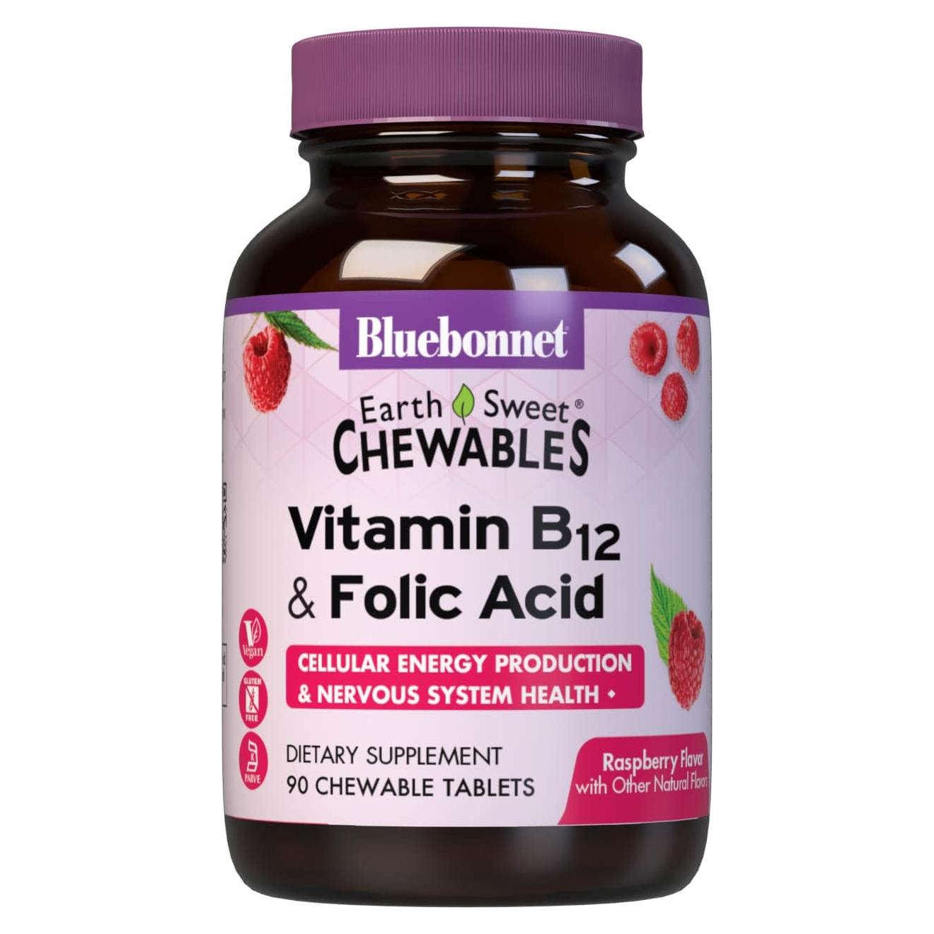 Tabletas Masticables Vitamina B12 y Ácido Fólico BlueBonnet 90 Unidades