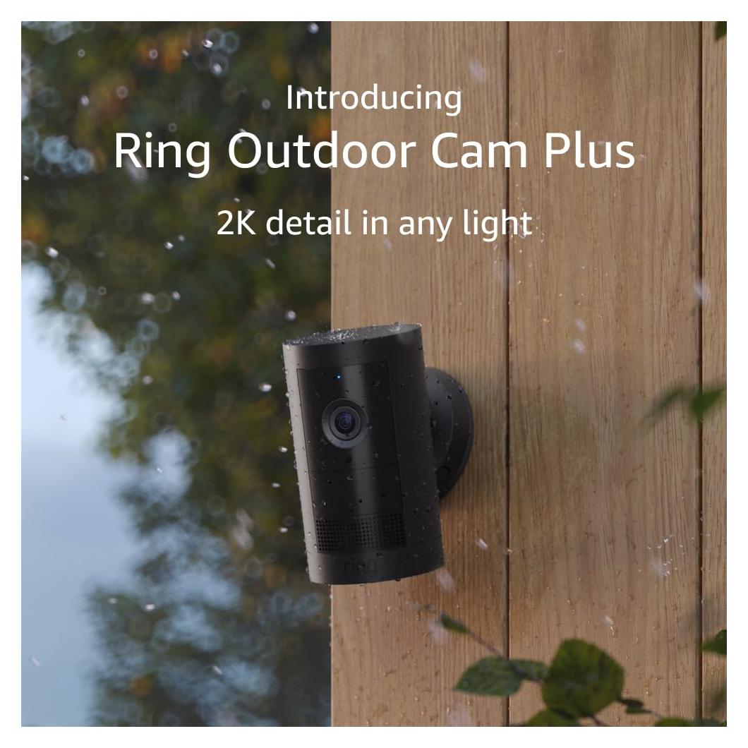 Introducing Ring Outdoor Cam Plus, Battery — Wide-Angle 2K Video with Ring Vision, Low-Light Sight for full-color night vision, Mount-Anywhere Versatility, Black