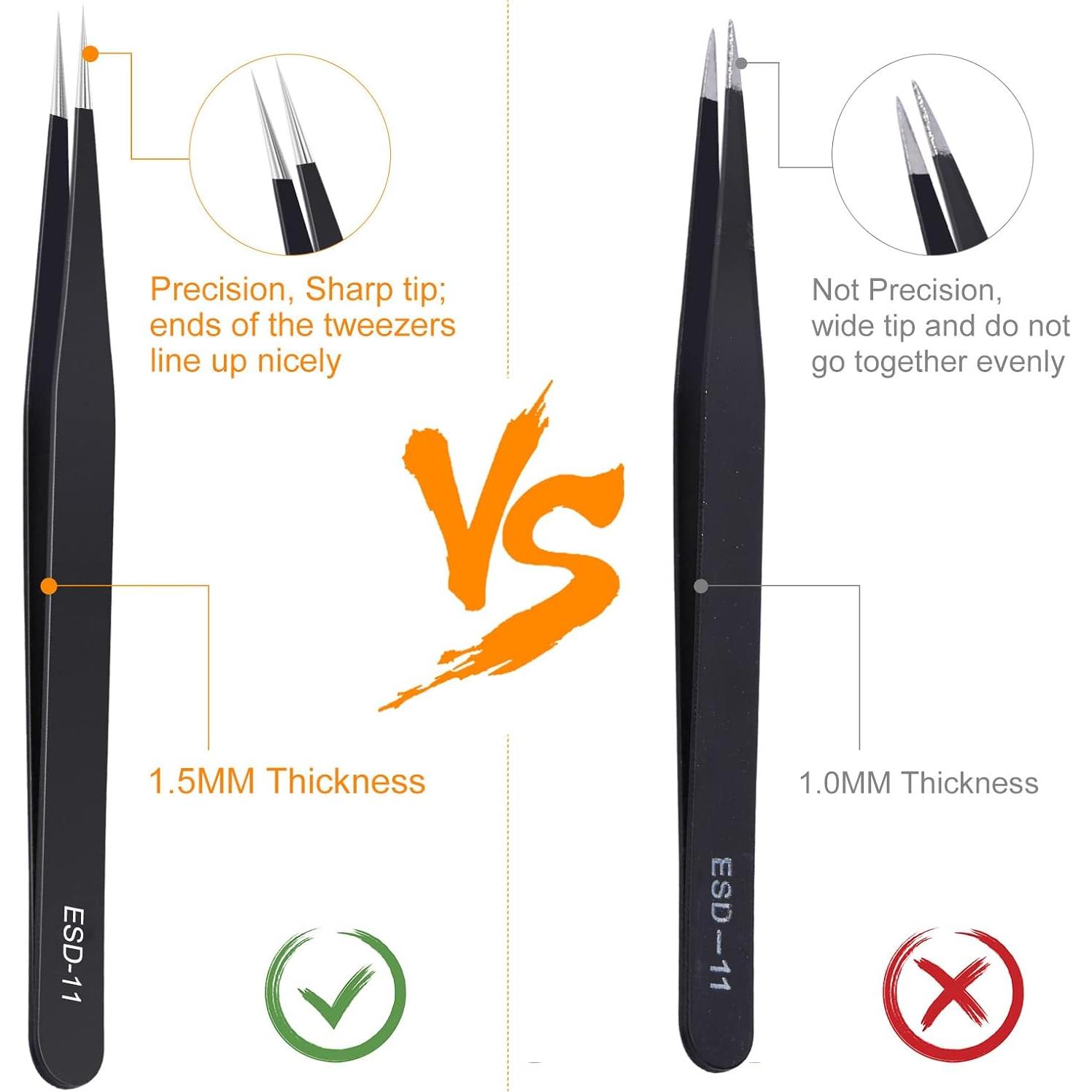 Juego de Pinzas de Precisión Kaverme 3 Piezas Acero Inoxidable