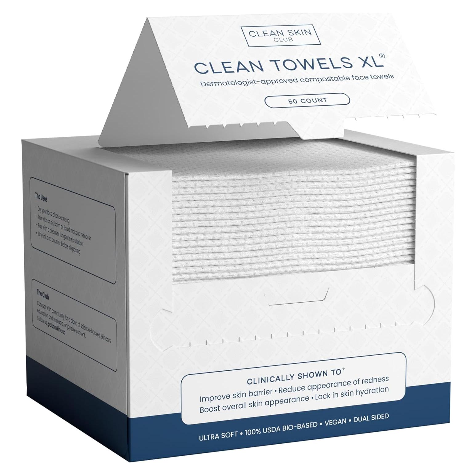 Toallas Faciales Clean Skin Club Biobasadas 50 Piezas