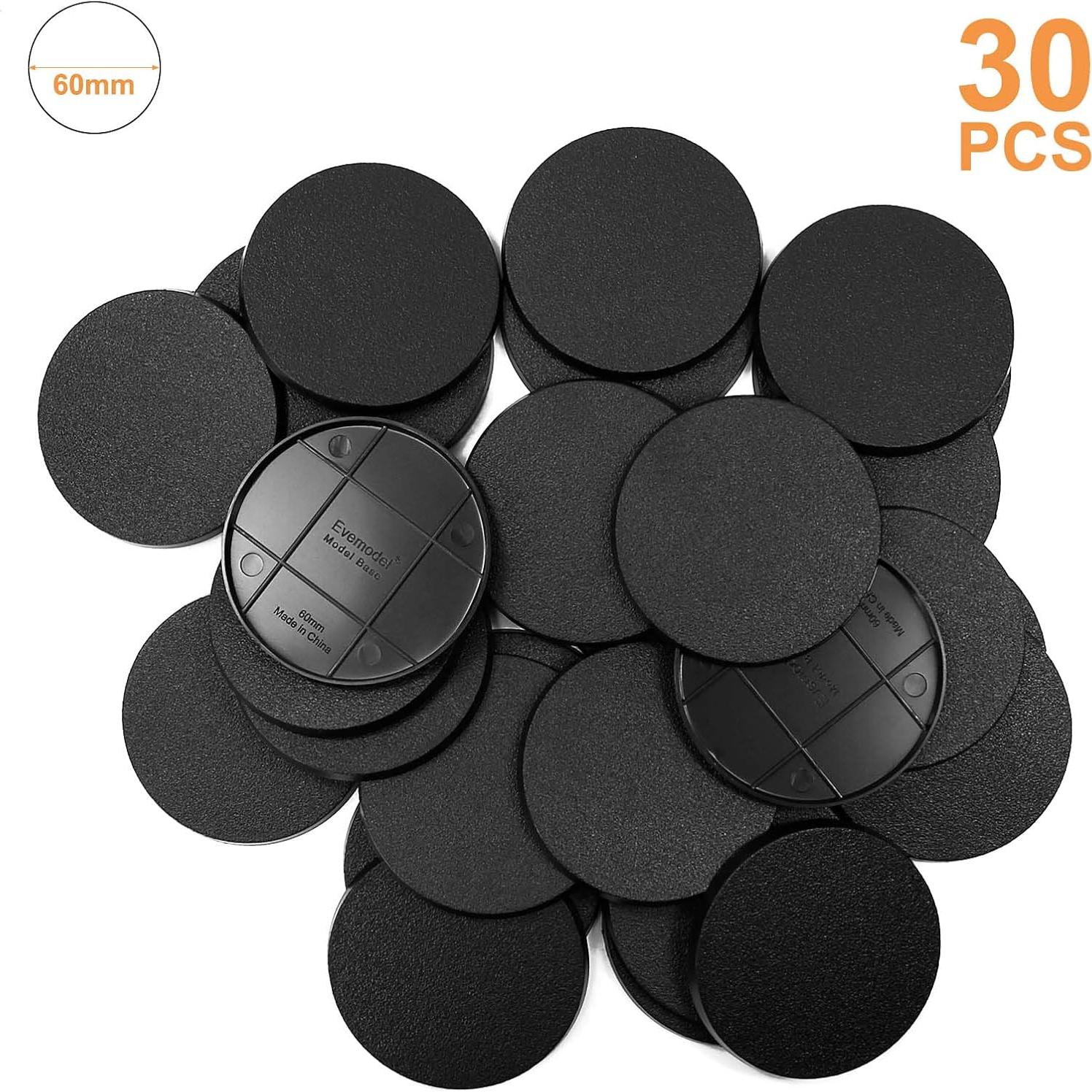 Bases Redondas de Plástico ABS Evemodel 60mm 30pcs para Juegos