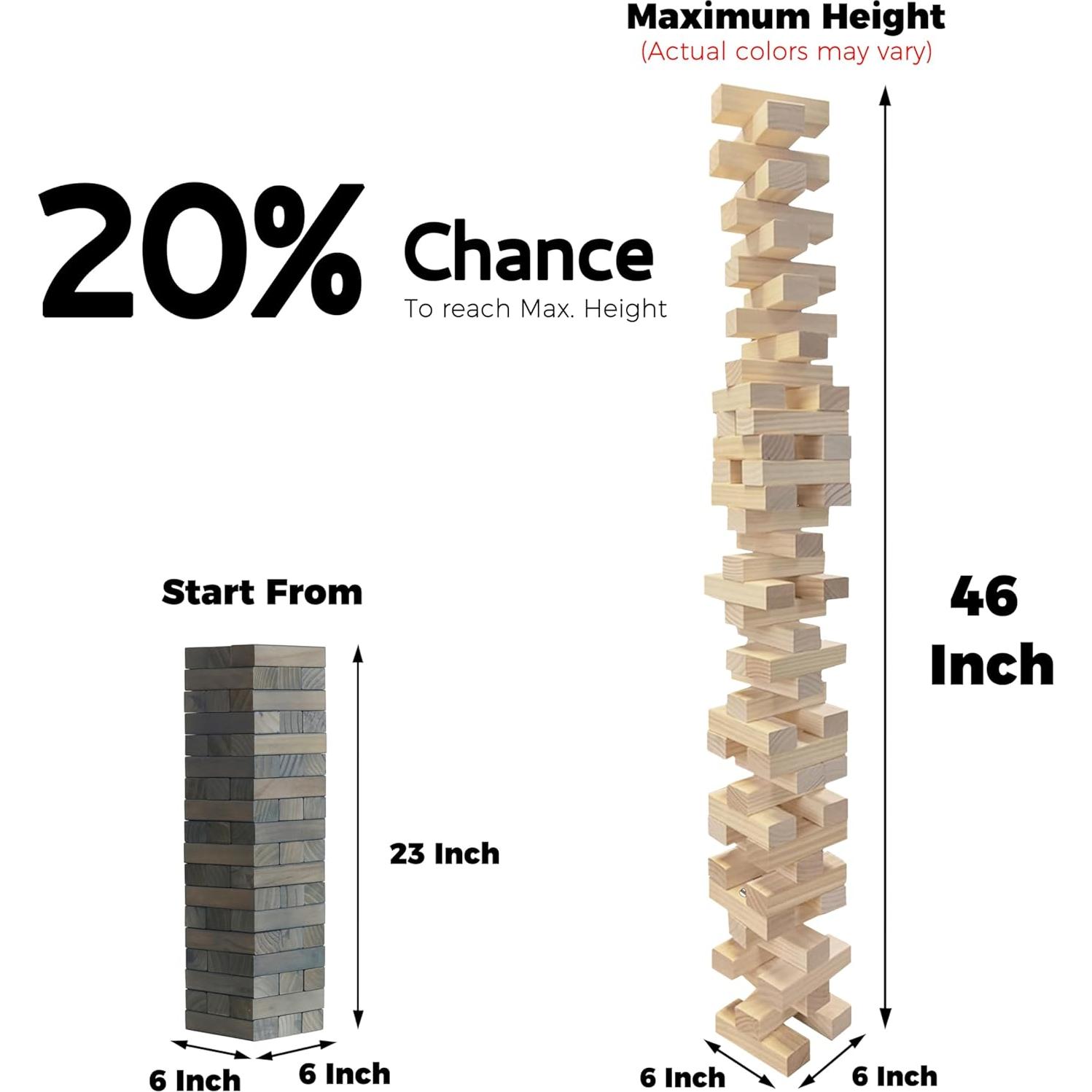 Gray Large Tower Game Outdoor Games 54 Blocks Stacking Game Includes Carry Bag