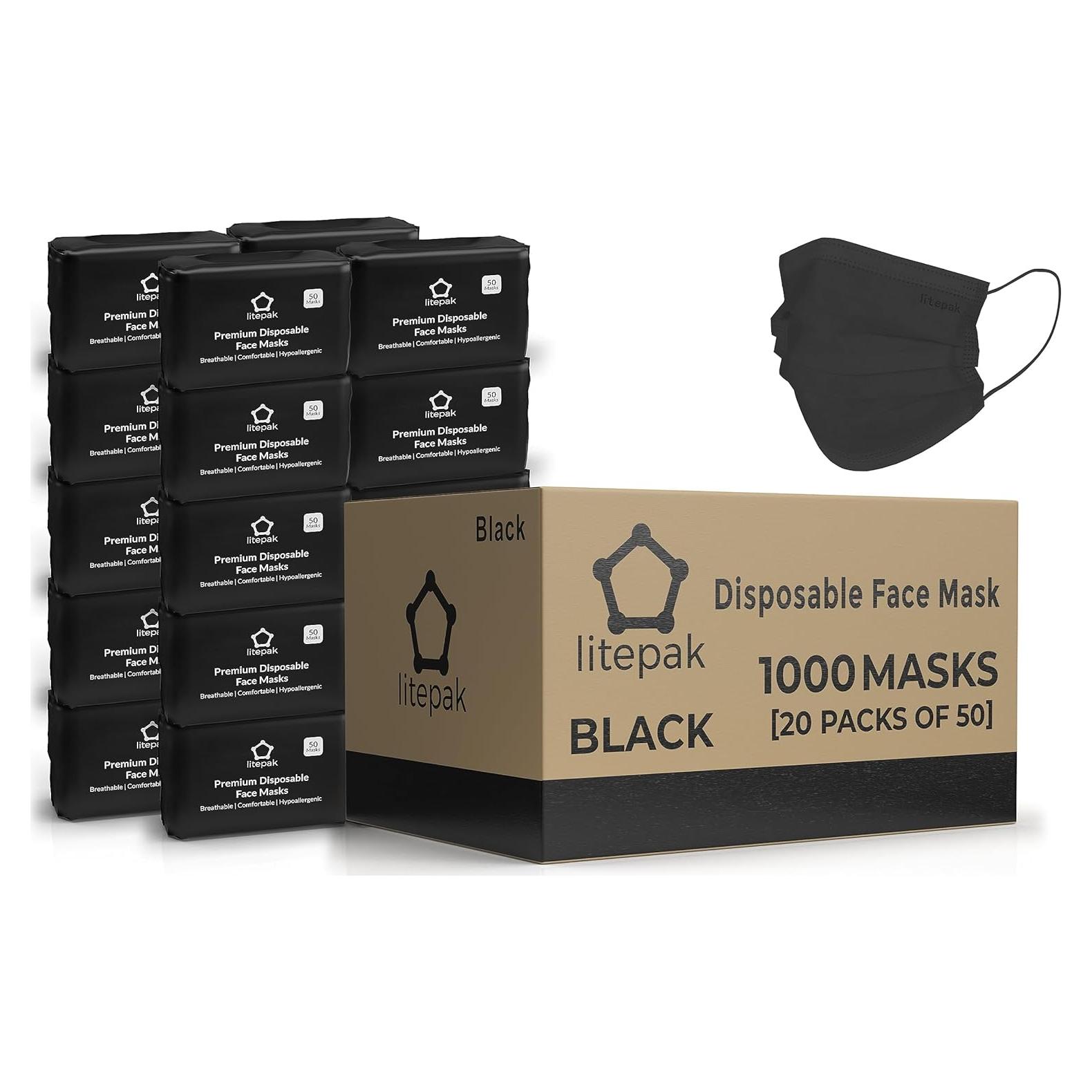 Mascarillas Desechables Litepak 1000 PCS Negras Transpirables