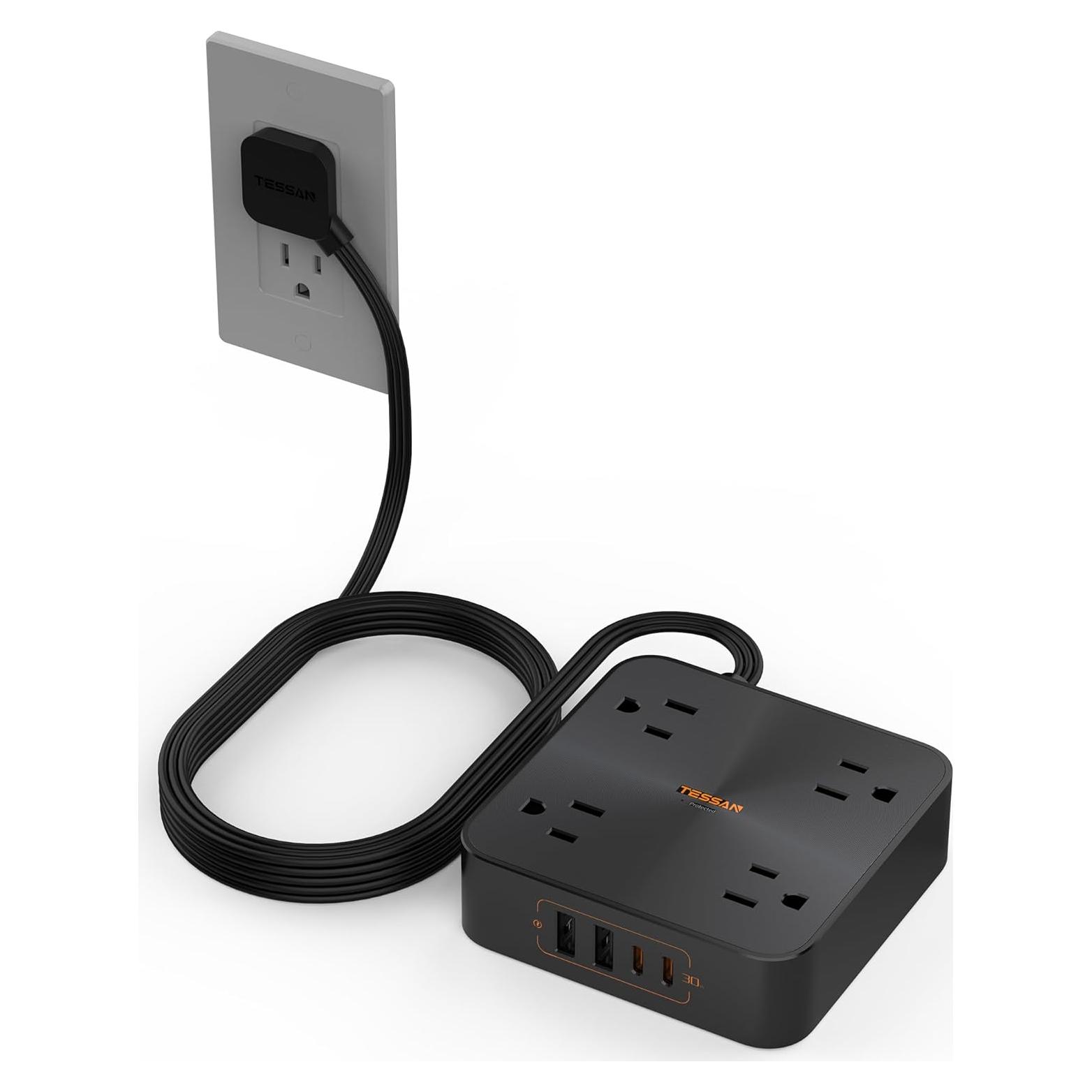 Regleta USB C 30W TESSAN 6 PIES 8 en 1 con Protección