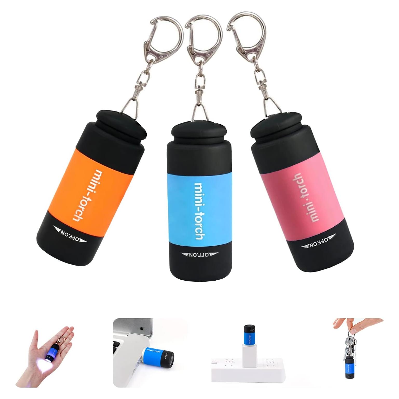 Mini Linterna de Llavero Recargable USB Tileon - 3 Piezas