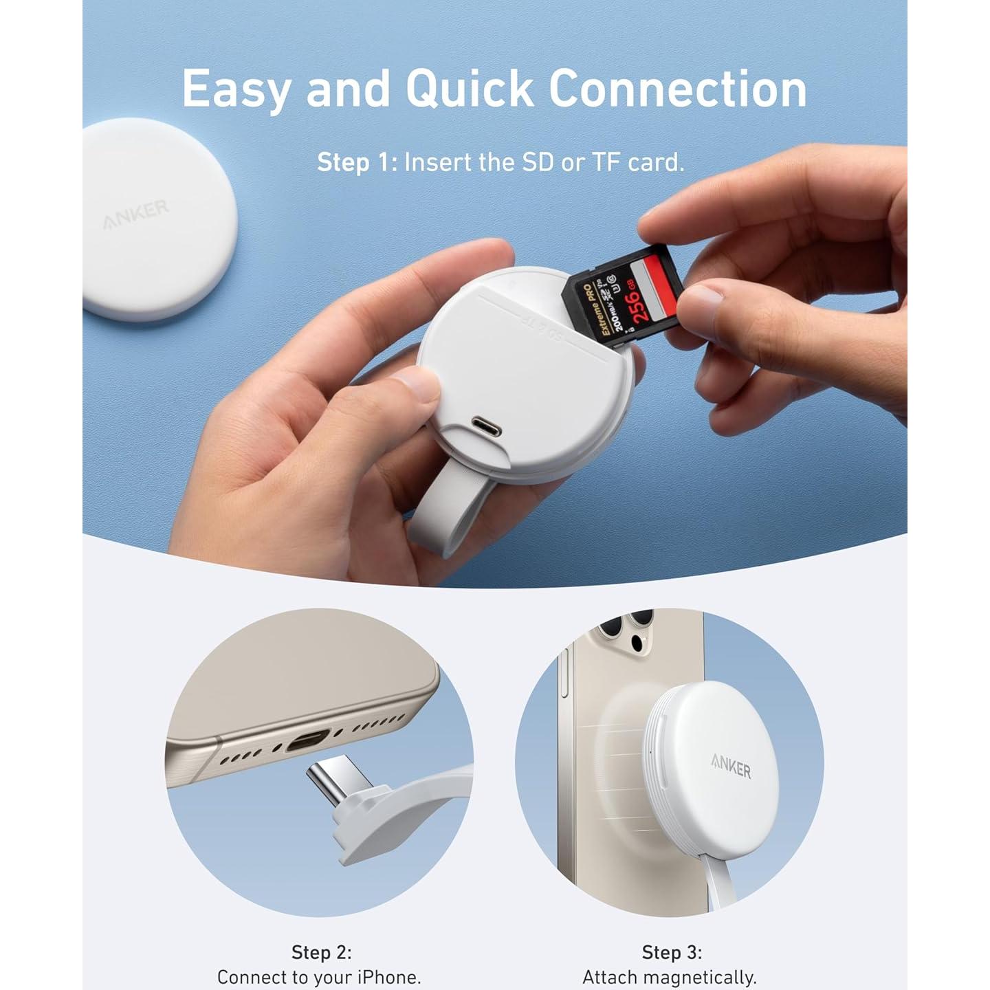 Adaptador USB-C Anker MagGo para iPhone 16/15, Lector SD/TF