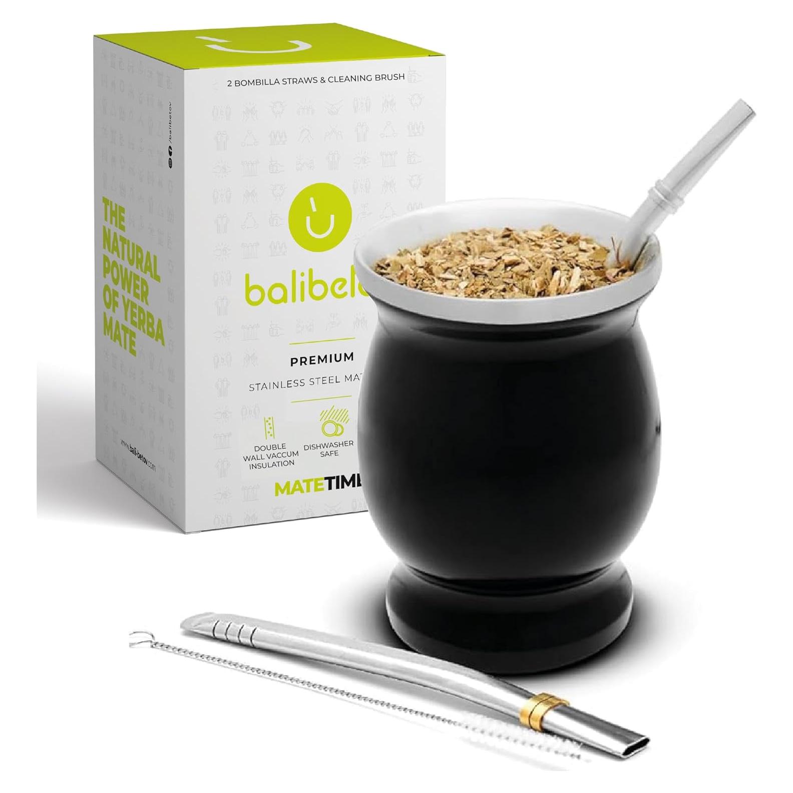 Conjunto de Taza de Mate y Bombillas de Acero Inoxidable BALIBETOV