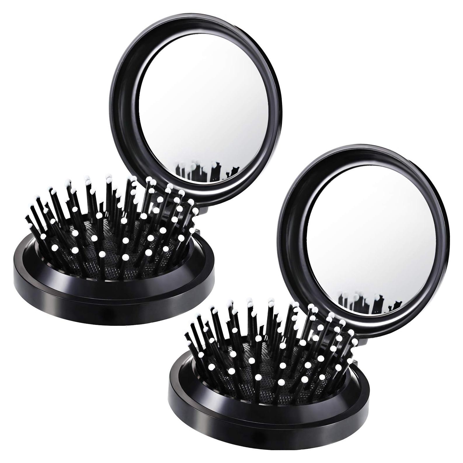 Set de 2 Cepillos de Cabello Plegables Boao con Espejo Negro