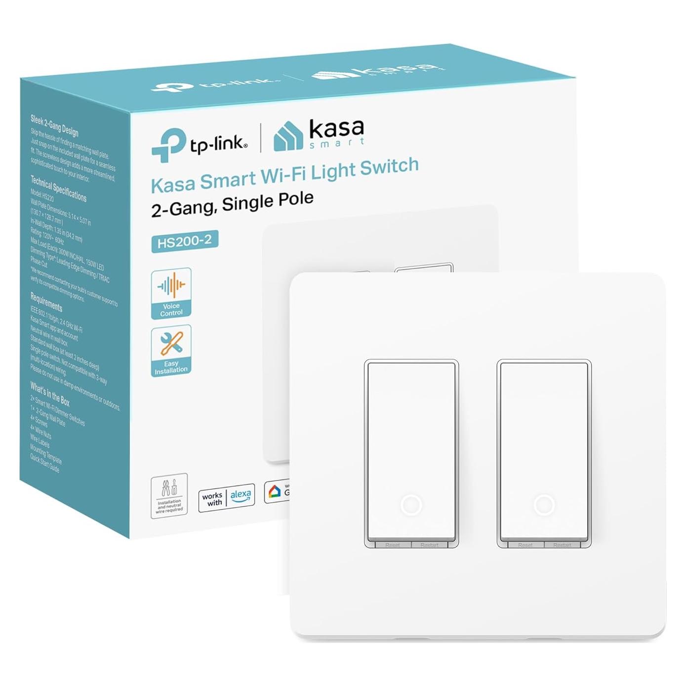 Interruptor Inteligente Kasa HS200-2, 2-Gang, Blanco, Wi-Fi