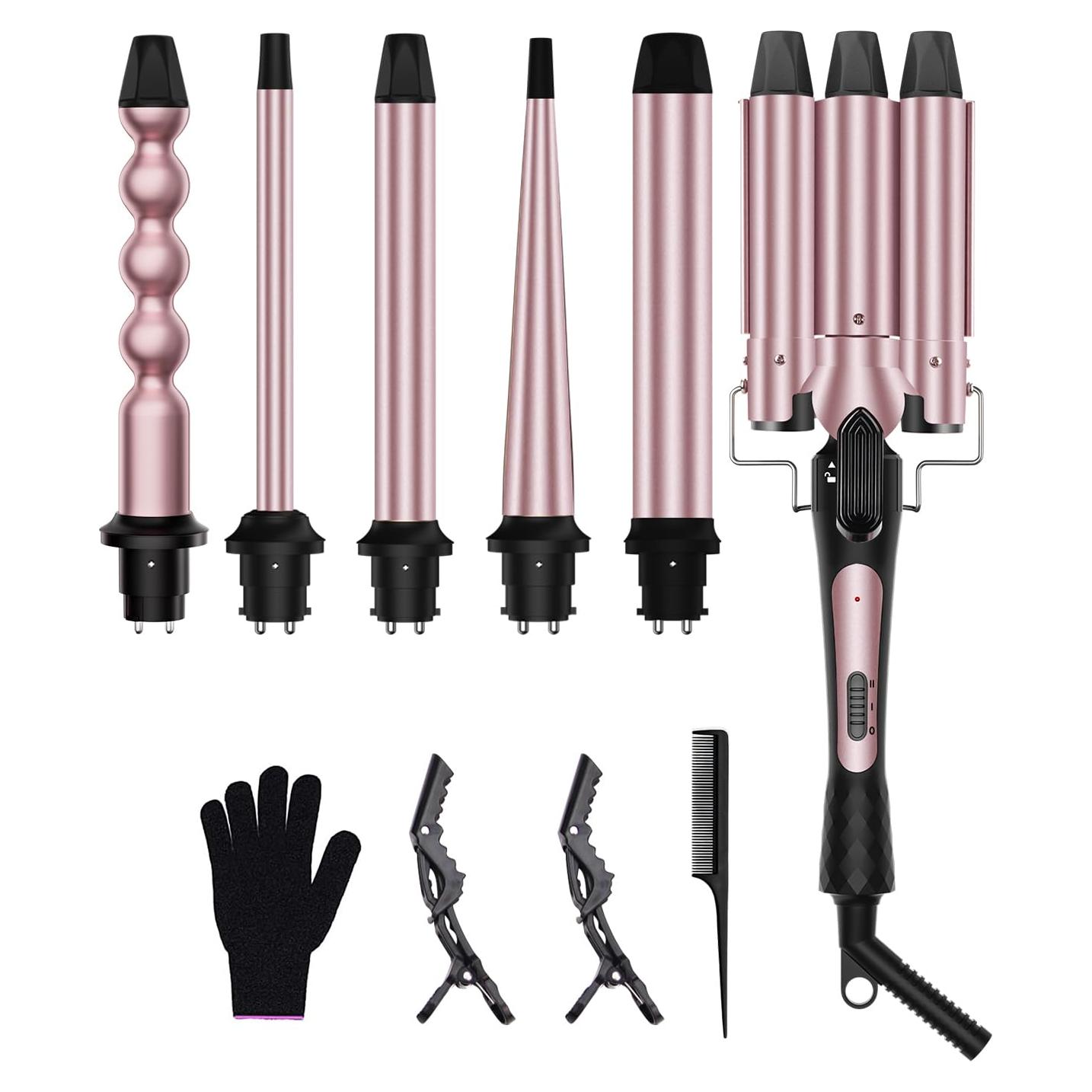 Plancha de Rizar 6 en 1 Karrong con 3 Barriles Intercambiables