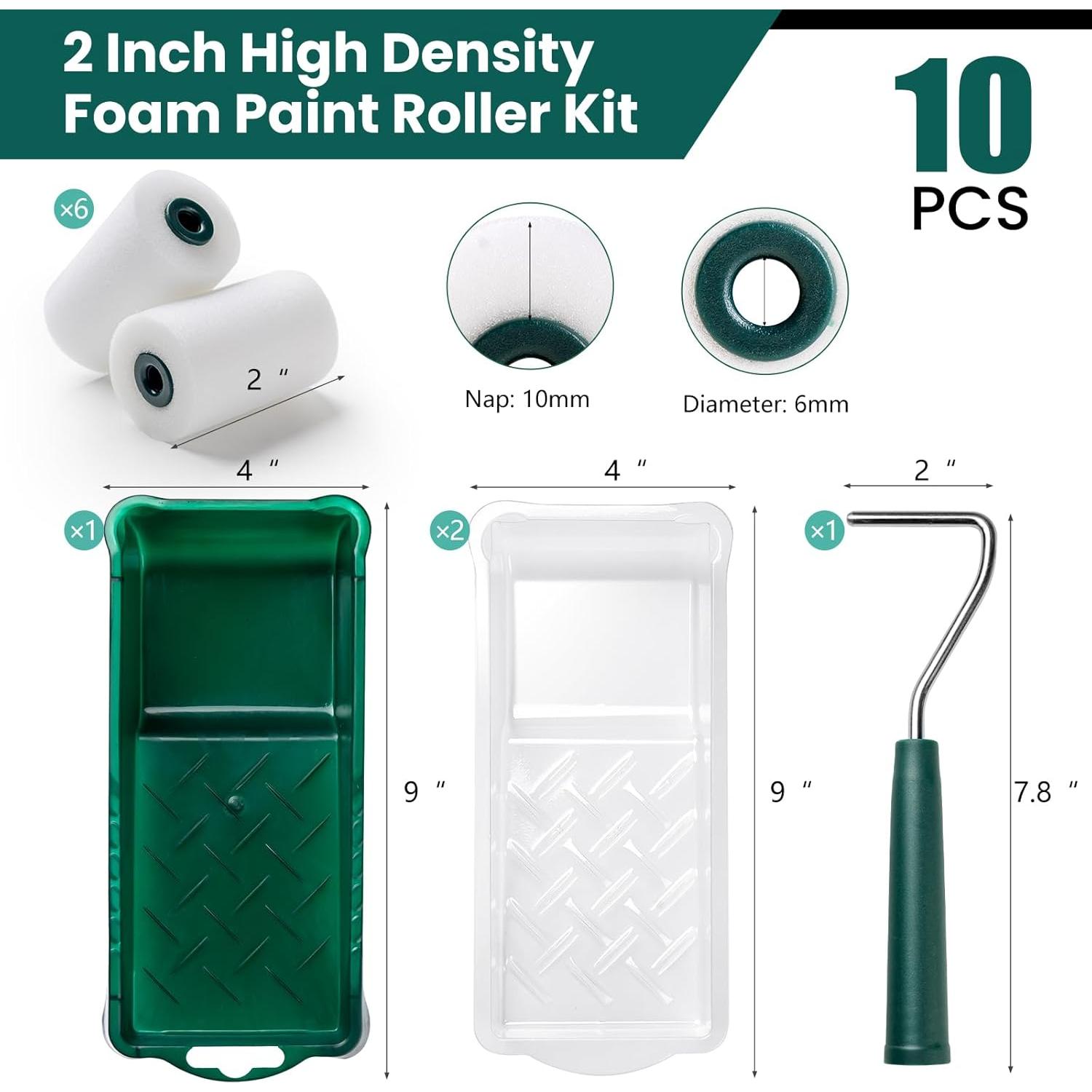 Kit de Rodillo de Pintura de Espuma 10 Piezas 2 Pulgadas