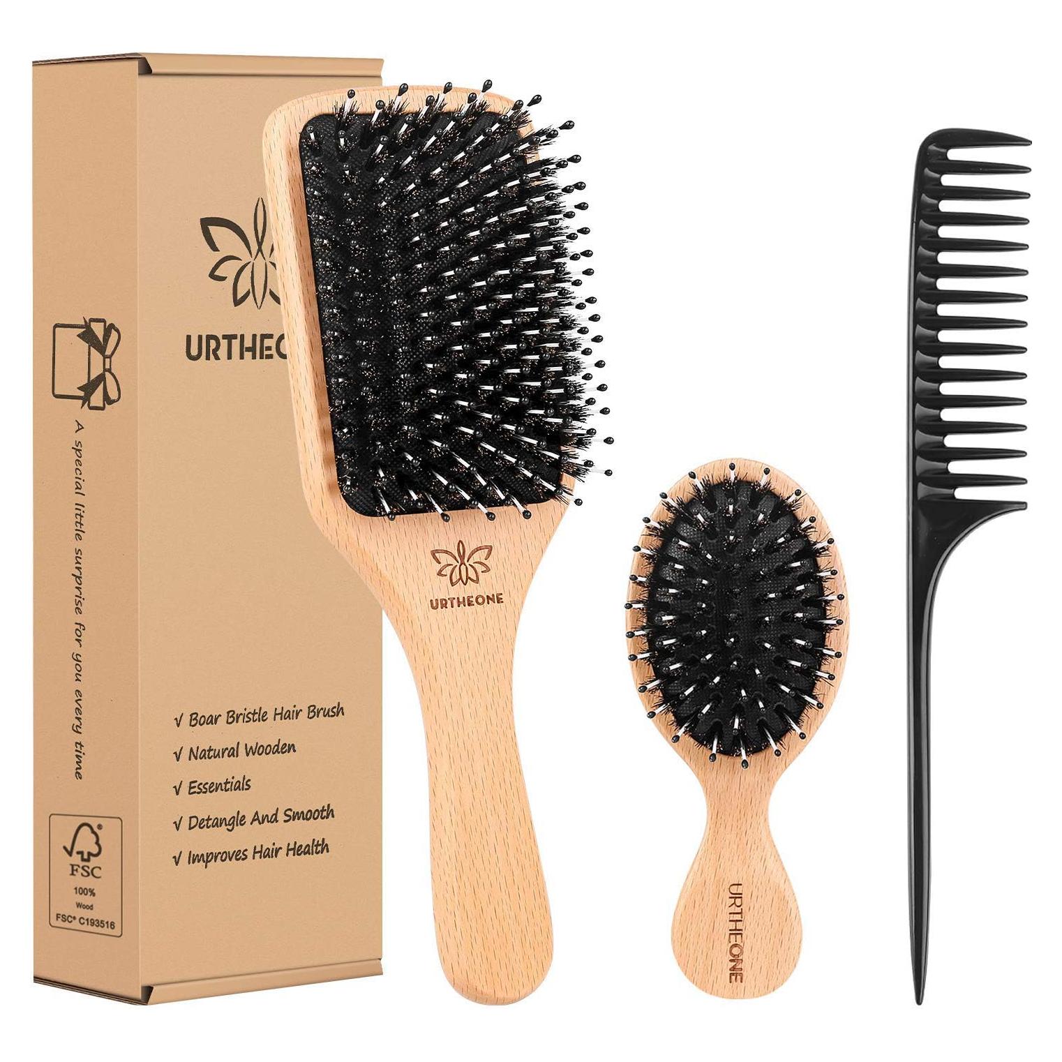 Juego de Cepillo y Peine de Cerda de Jabalí URTHEONE - Para Todo Tipo de Cabello