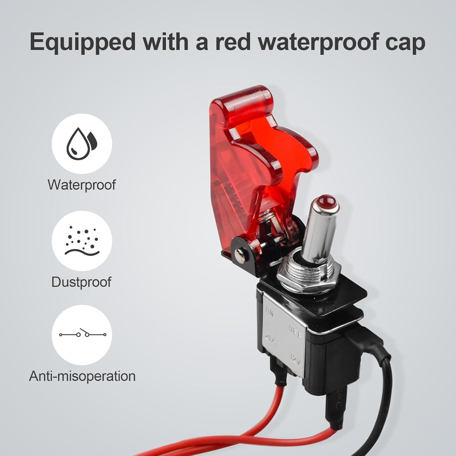 Interruptor de Palanca DC 20A 12V Minyu con LED Rojo y Tapa Impermeable