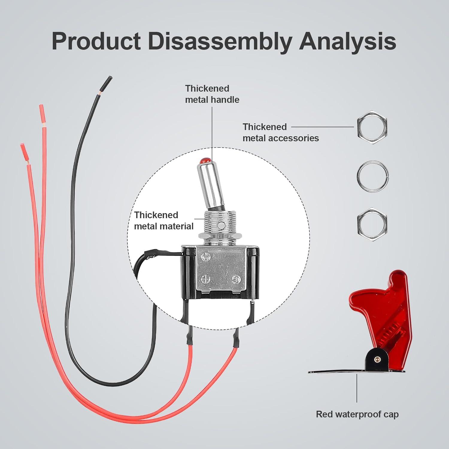 Interruptor de Palanca DC 20A 12V Minyu con LED Rojo y Tapa Impermeable