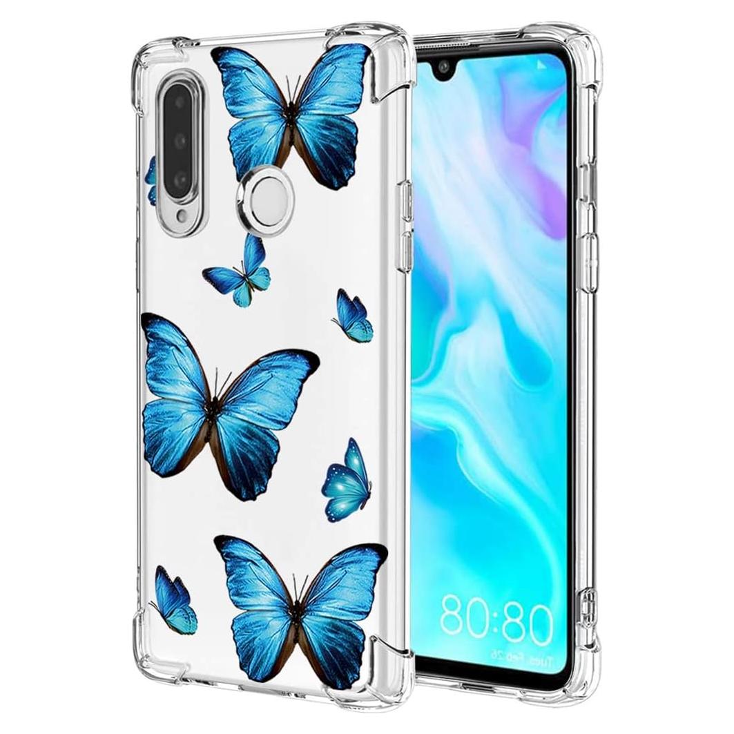 Funda Bumper Flexible TPU Huawei P30 Lite Nova 4E Mariposa Azul