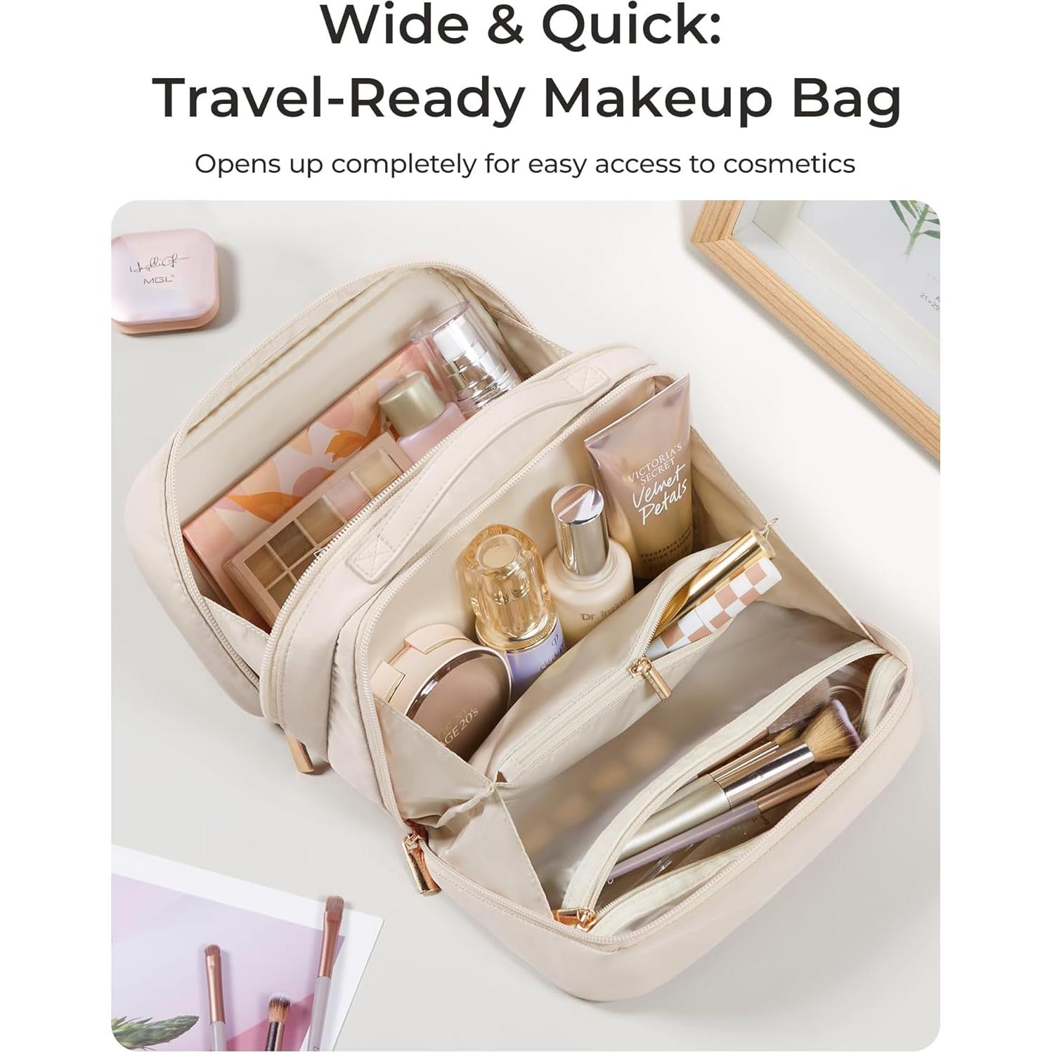 Bolsa de Maquillaje de Viaje BAGSMART Beige - Organizador Compacto