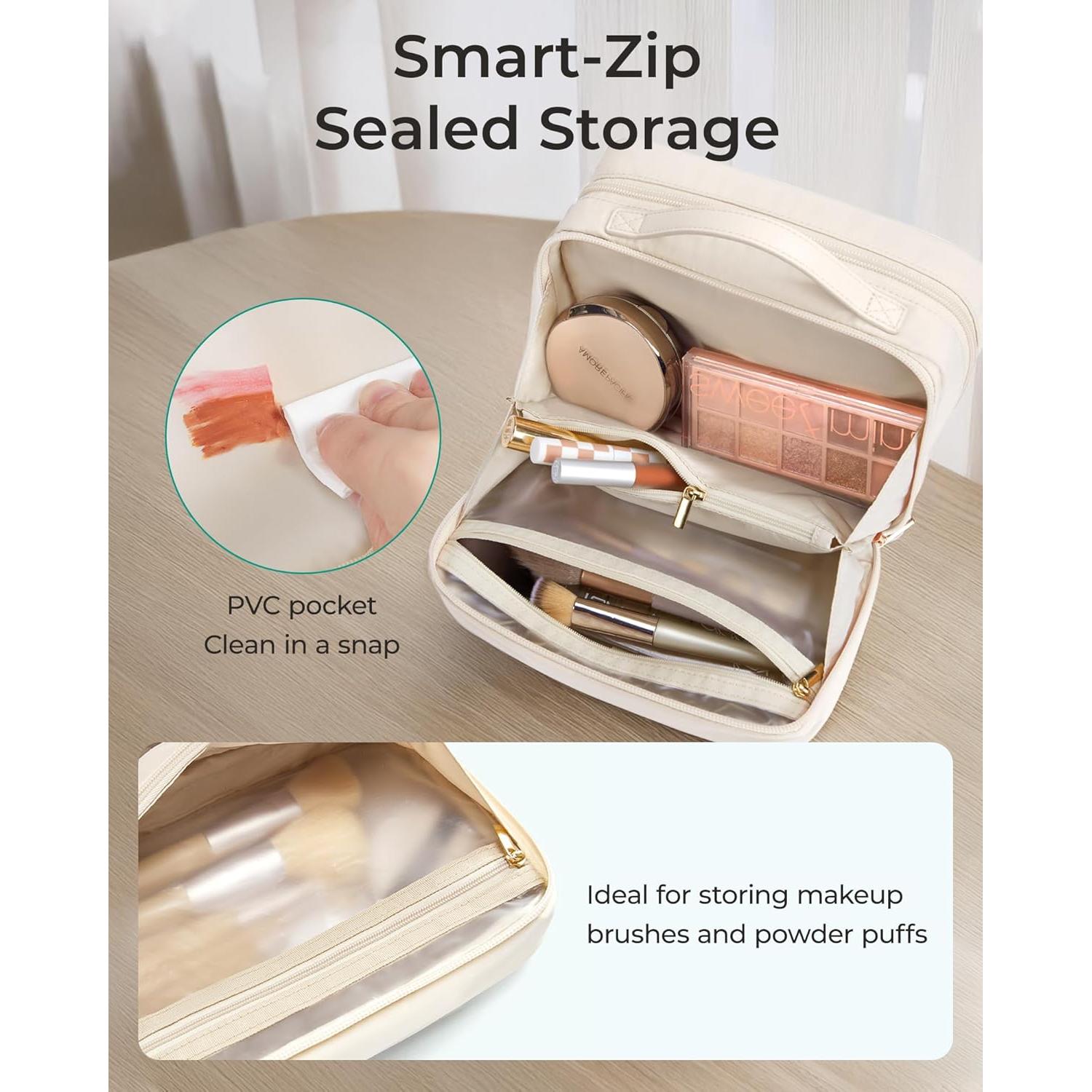 Bolsa de Maquillaje de Viaje BAGSMART Beige - Organizador Compacto