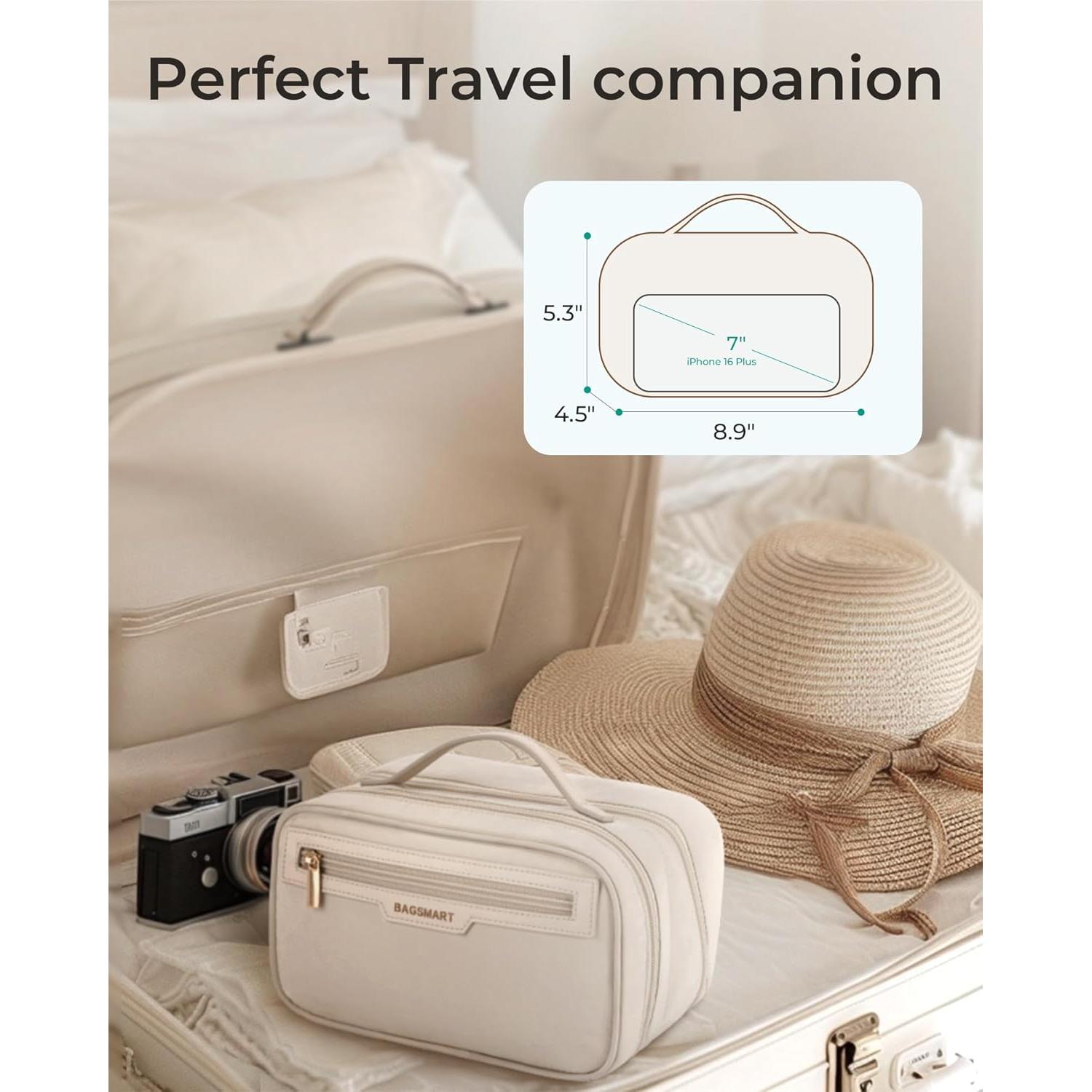 Bolsa de Maquillaje de Viaje BAGSMART Beige - Organizador Compacto