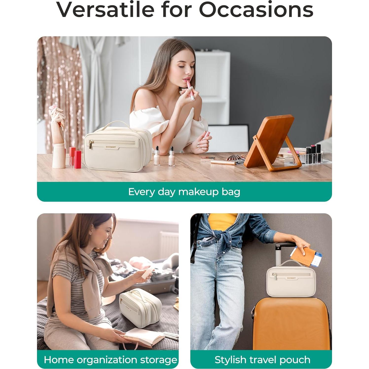 Bolsa de Maquillaje de Viaje BAGSMART Beige - Organizador Compacto