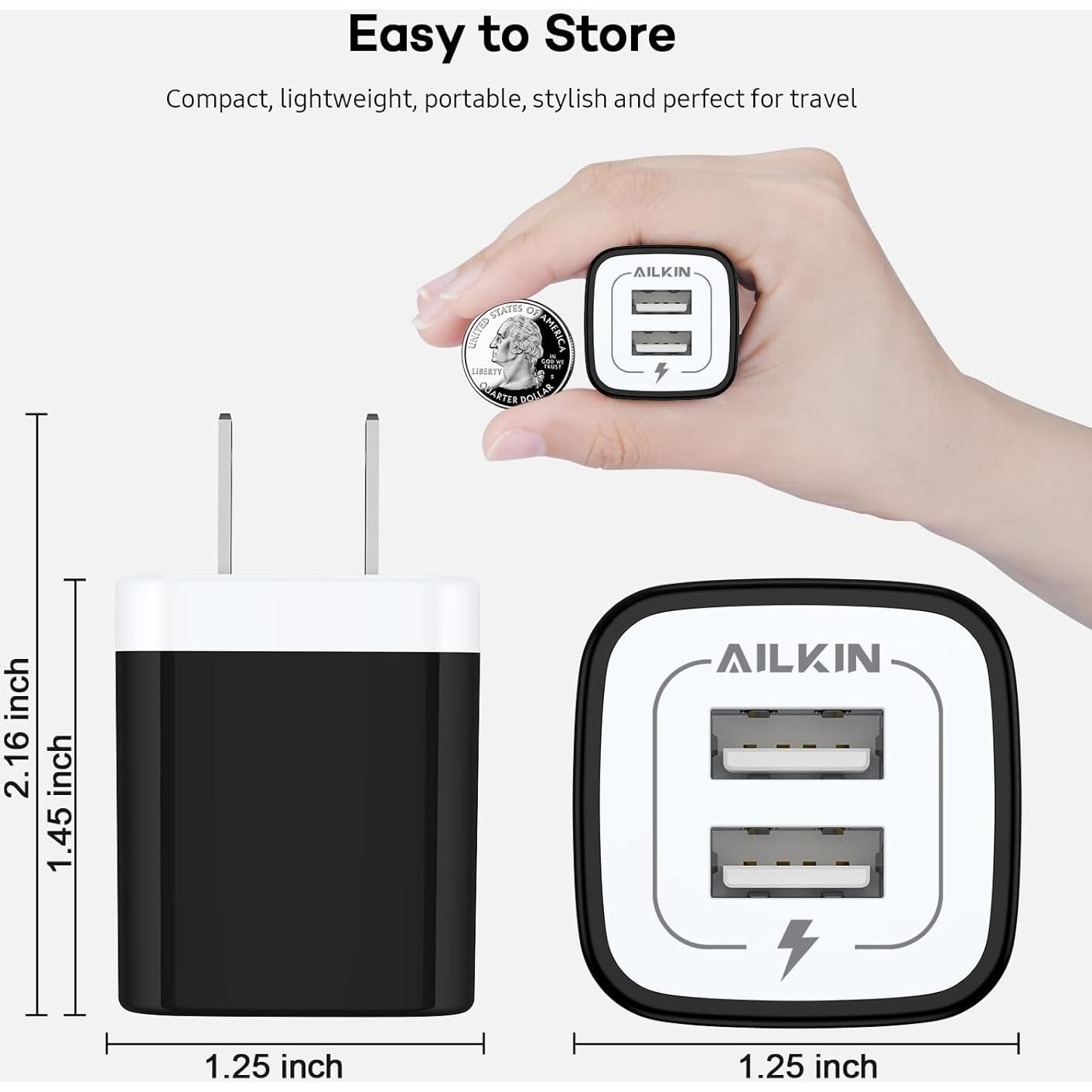 Cargador de Pared USB AILKIN 2 Puertos 2.1A Carga Rápida