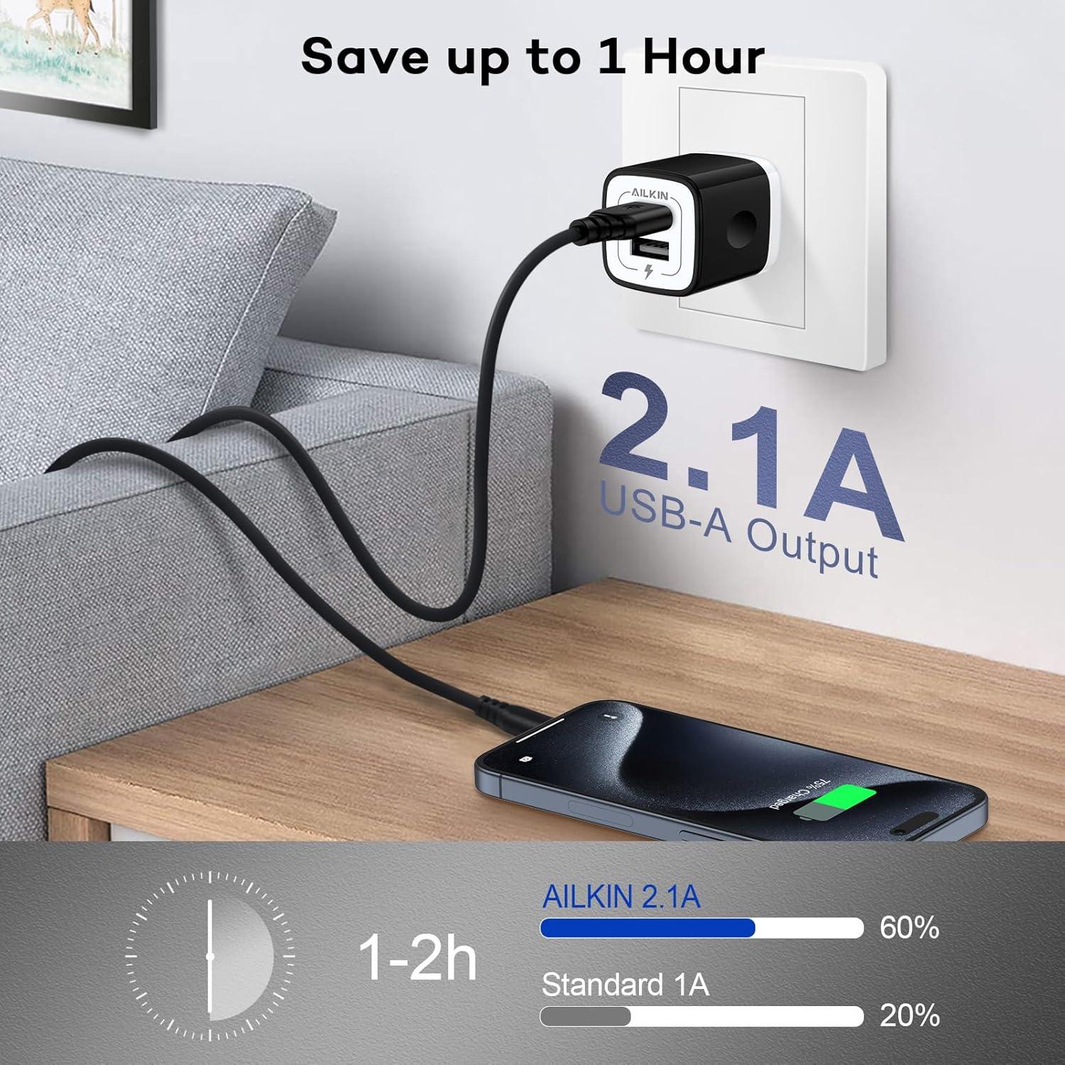 Cargador de Pared USB AILKIN 2 Puertos 2.1A Carga Rápida