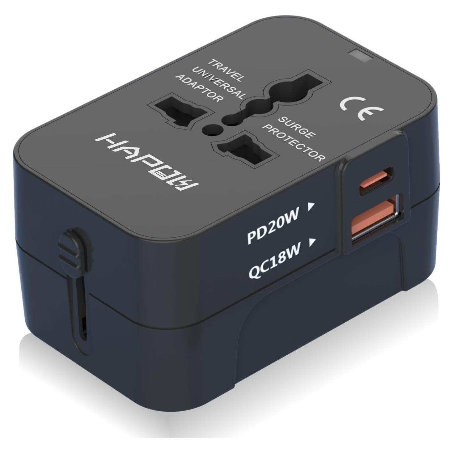 Adaptador de Viaje Universal HAPOW 1 USB-C 1 USB-A Carga Rápida