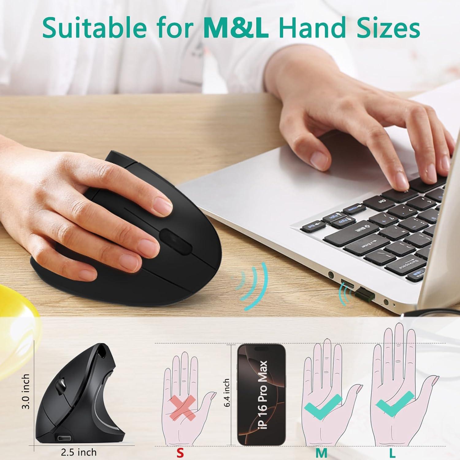 Mouse Ergonómico Inalámbrico Lekvey Vertical 2.4GHz 3 DPI Ajustables