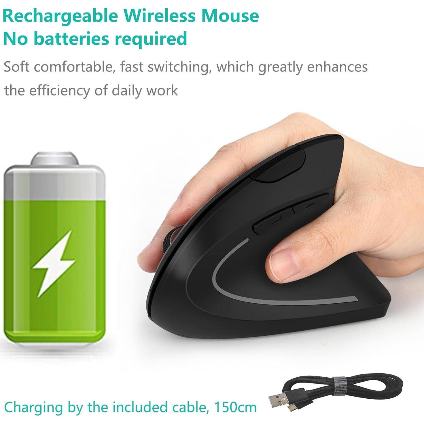 Mouse Ergonómico Inalámbrico Lekvey Vertical 2.4GHz 3 DPI Ajustables