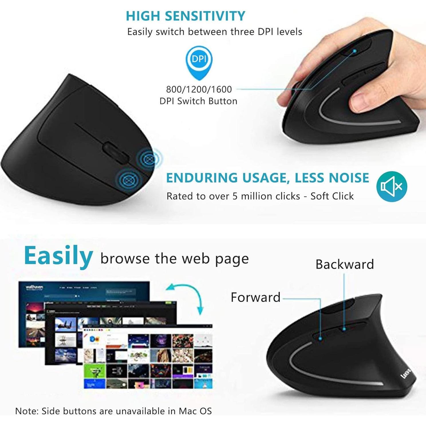 Mouse Ergonómico Inalámbrico Lekvey Vertical 2.4GHz 3 DPI Ajustables