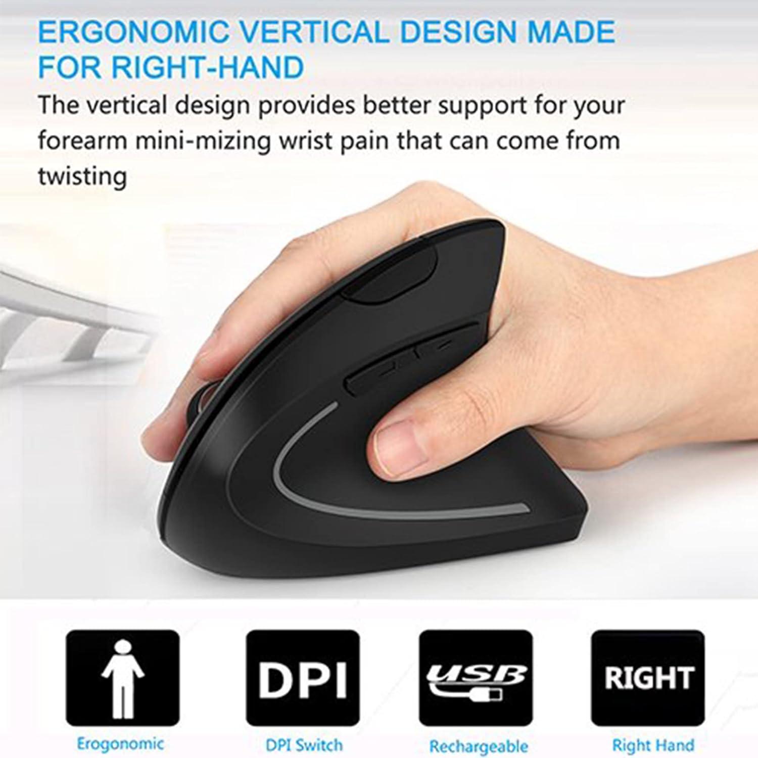 Mouse Ergonómico Inalámbrico Lekvey Vertical 2.4GHz 3 DPI Ajustables