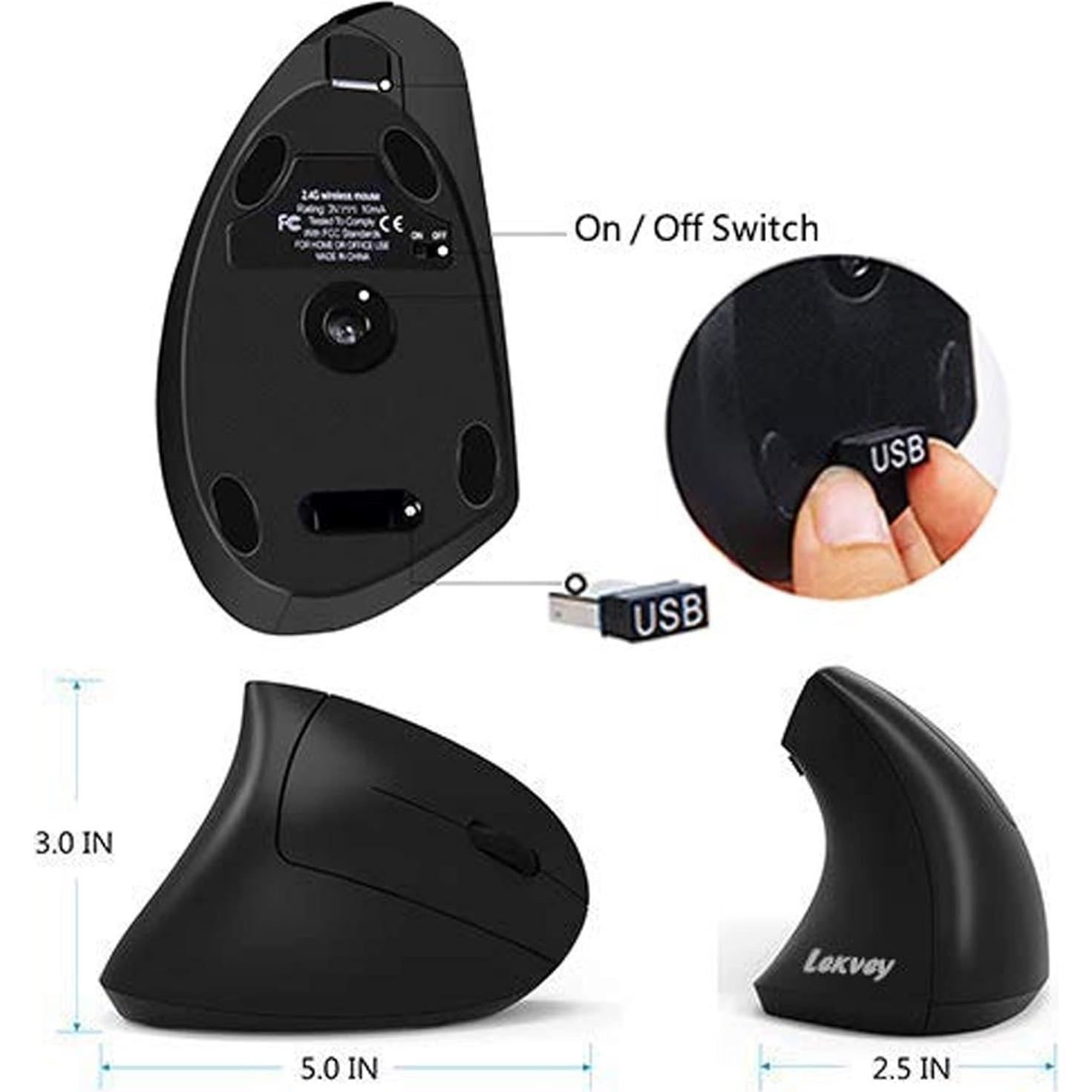 Mouse Ergonómico Inalámbrico Lekvey Vertical 2.4GHz 3 DPI Ajustables