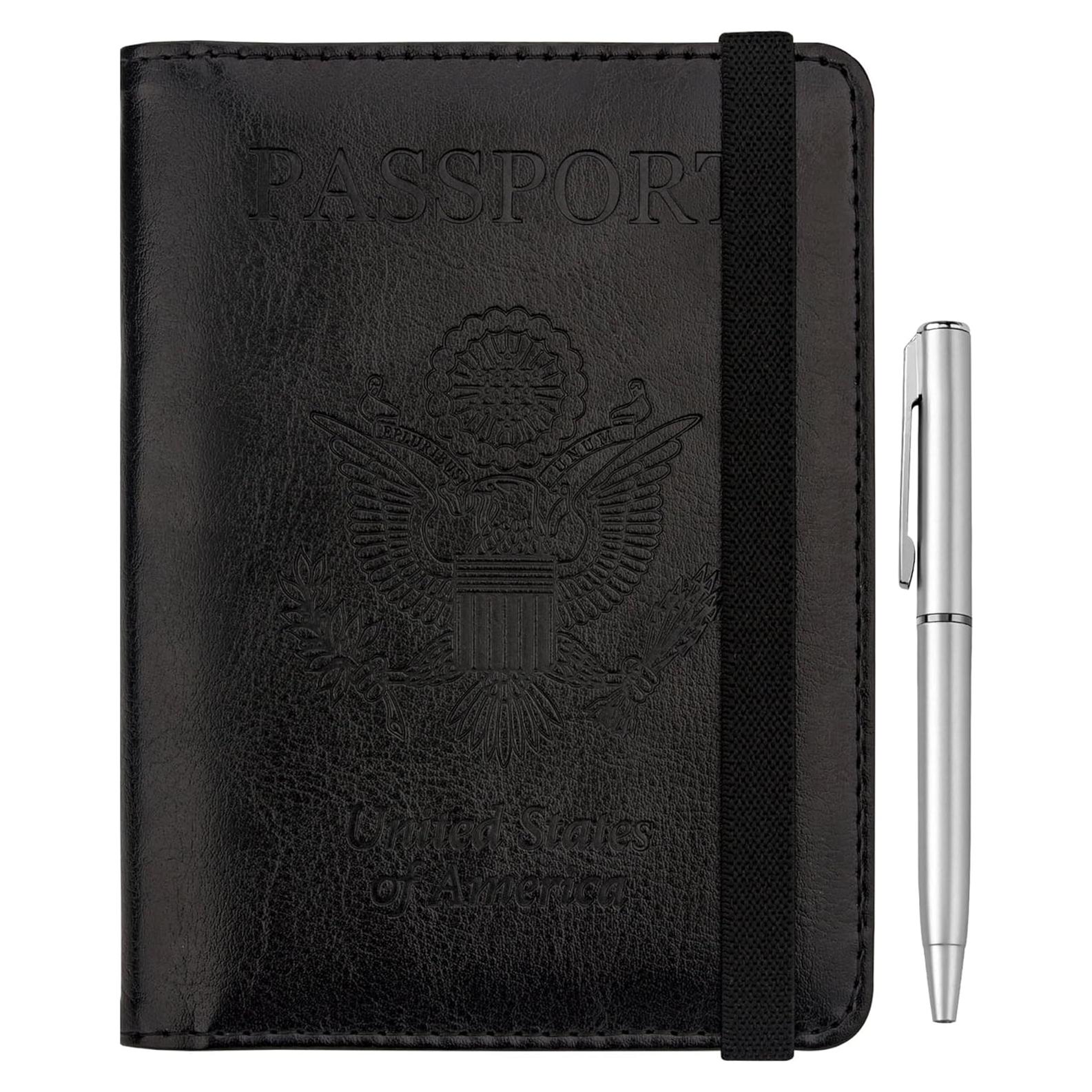 Portafolios de Pasaporte WALNEW RFID Negro con Bolígrafo