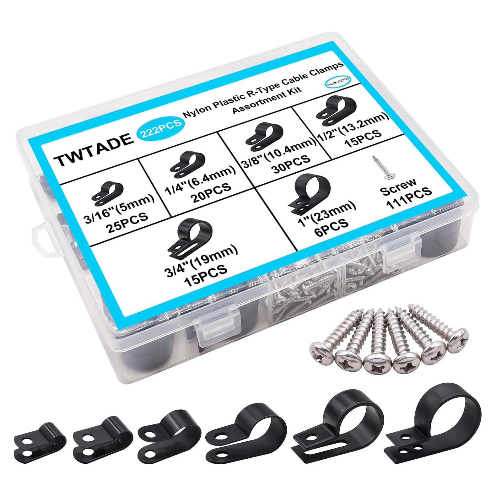 Kit de 222PCS Abrazaderas de Cable Nylon Tipo R TWTADE