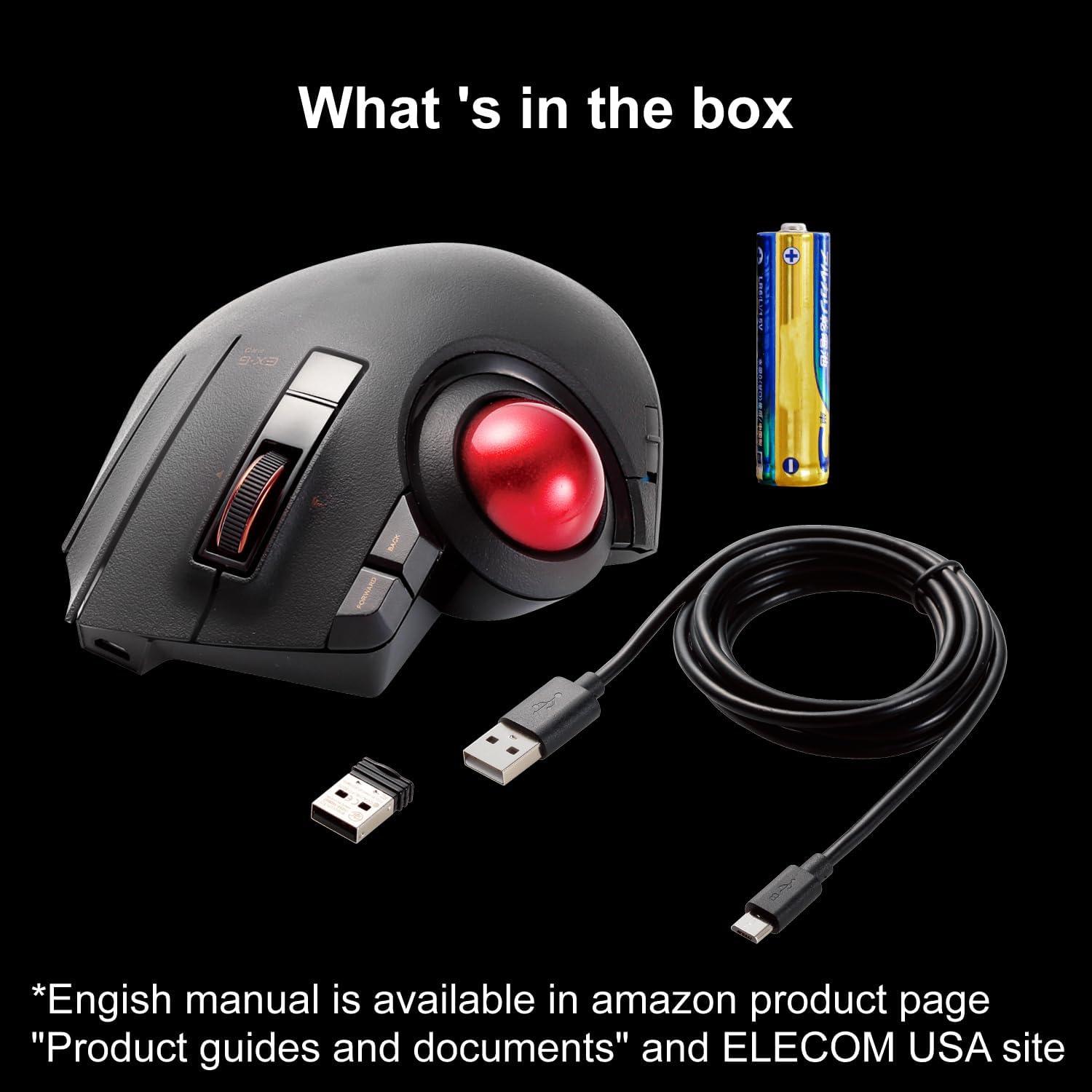 Mouse Trackball Inalámbrico ELECOM EX-G Pro, Ergonomico, 8 Botones