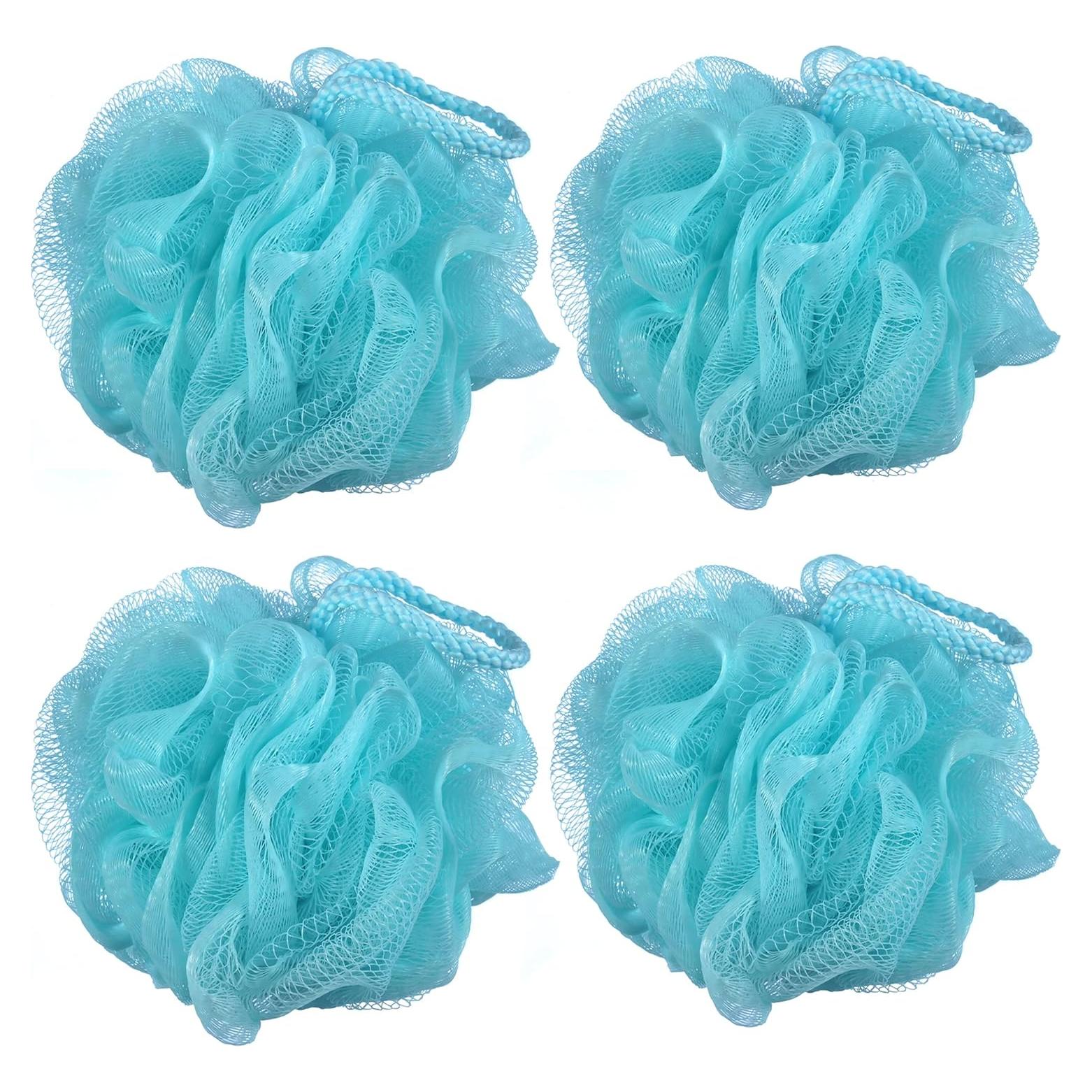 Esponjas de Baño de Malla Puff Iboodi - Paquete de 4 Azul