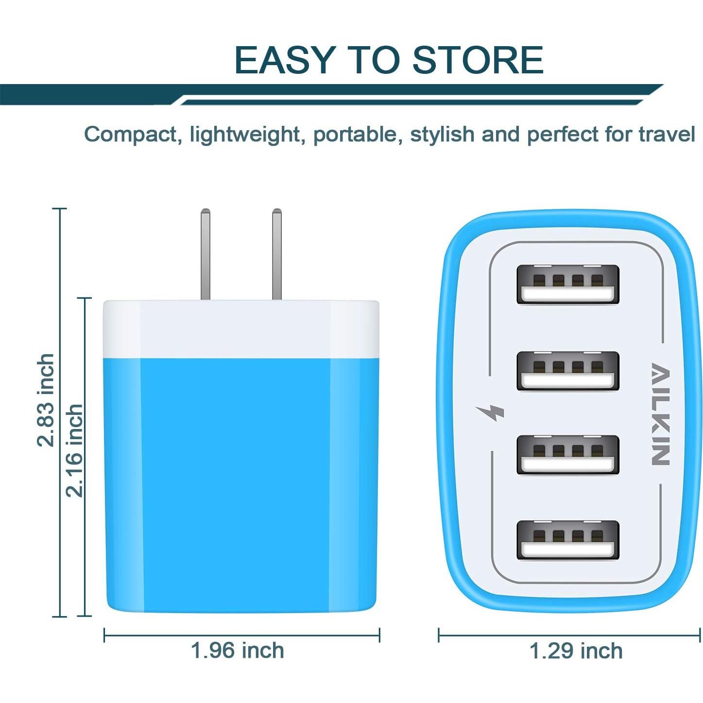 Cargador de Pared USB AILKIN 4 Puertos 4.8A Carga Rápida