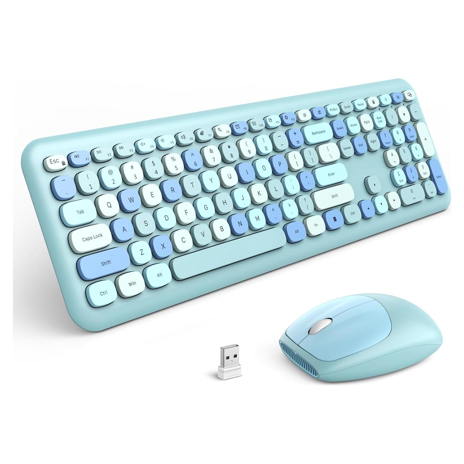 MOFII Wireless Keyboard and Mouse Combo, 2.4G Slim Full-Sized Ergonomic Keyboard Mouse for PC Desktop Laptops Windows (Blue Colorful)