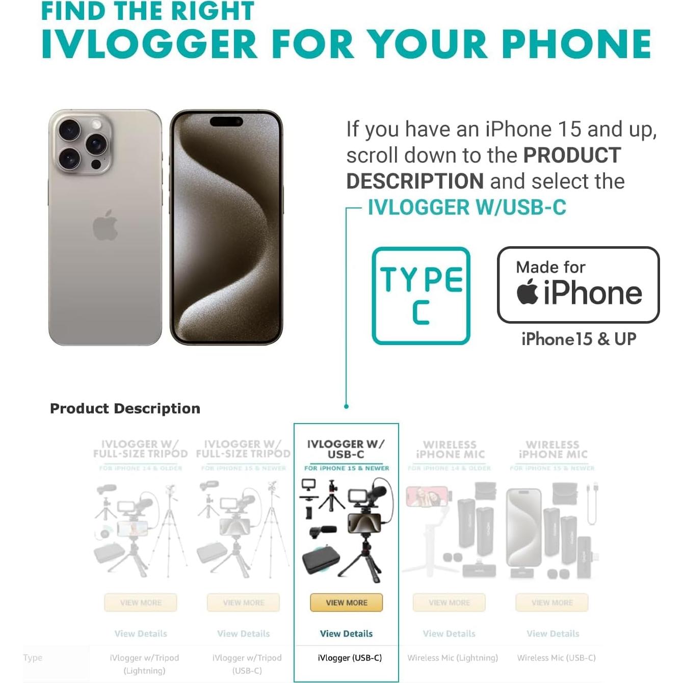 Kit de Vlogging Movo iVlogger para iPhone - Micrófono y Luz LED
