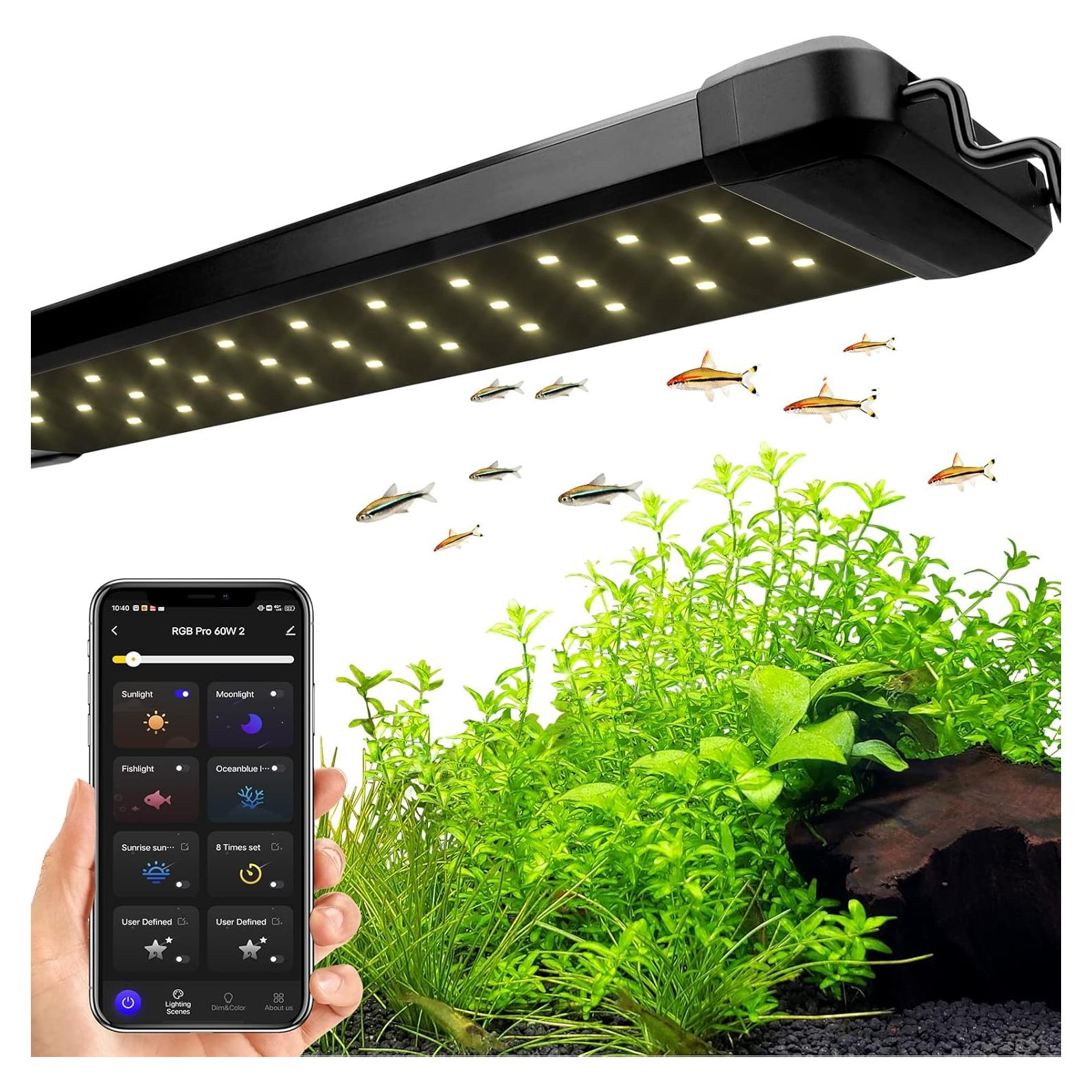 Luz LED Acuario Hygger 18W Bluetooth 30-45 cm Espectro Completo