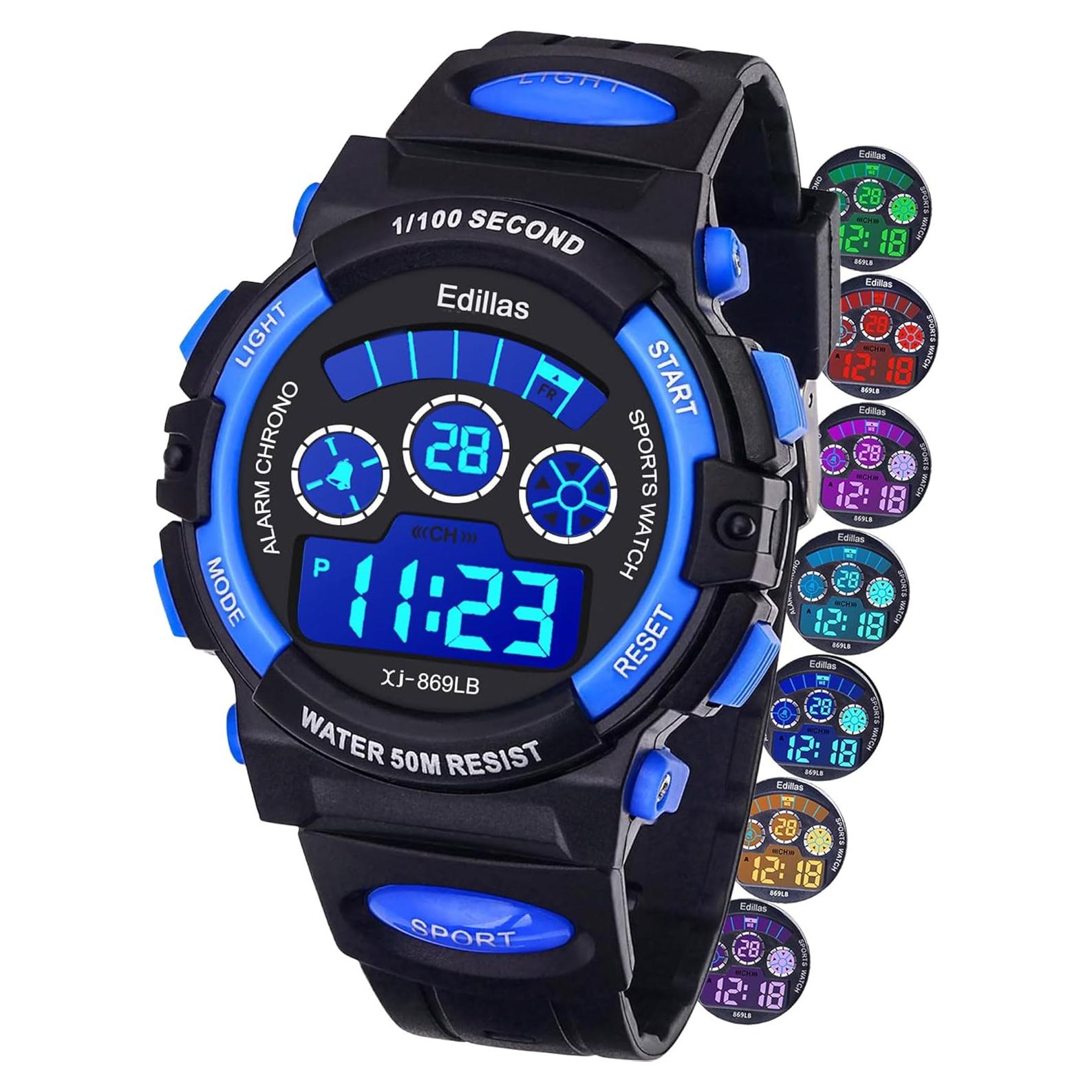 Reloj Digital Impermeable 50M Yadelai 869LB Niños LED 7 Colores