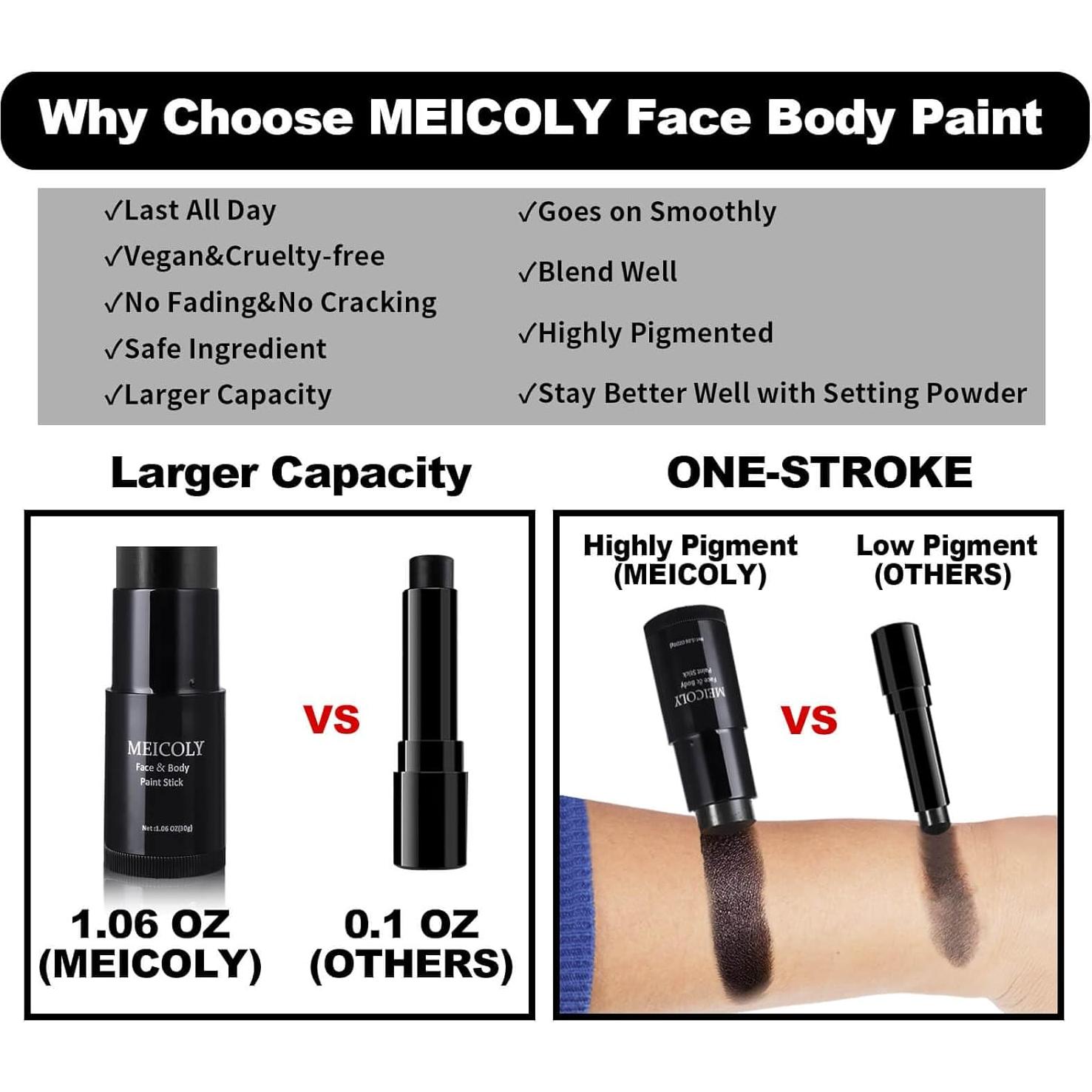 Pintura Facial Corporal Negra MEICOLY 30g Impermeable Halloween