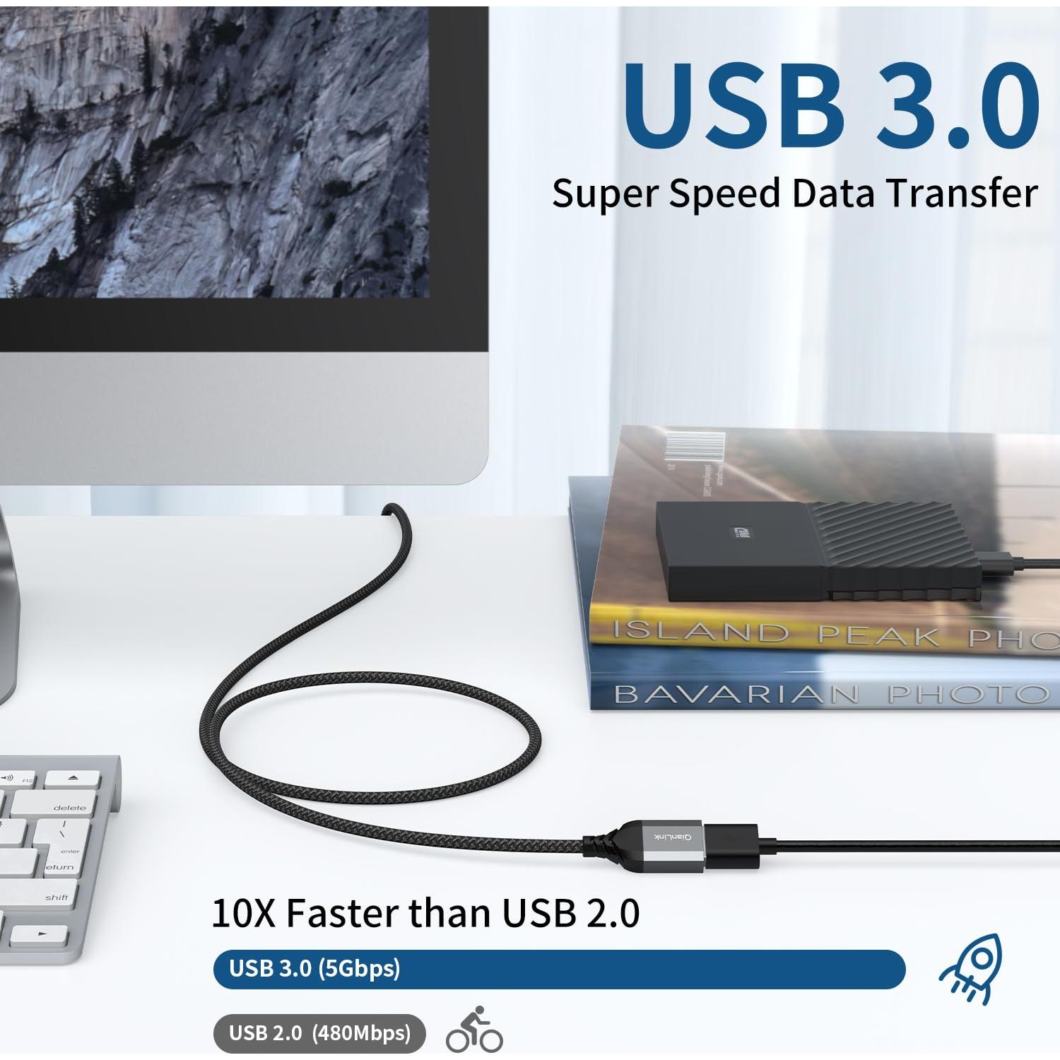 Cable de Extensión USB 3.0 QianLink 1.0 m Trenzado Nylon Gris