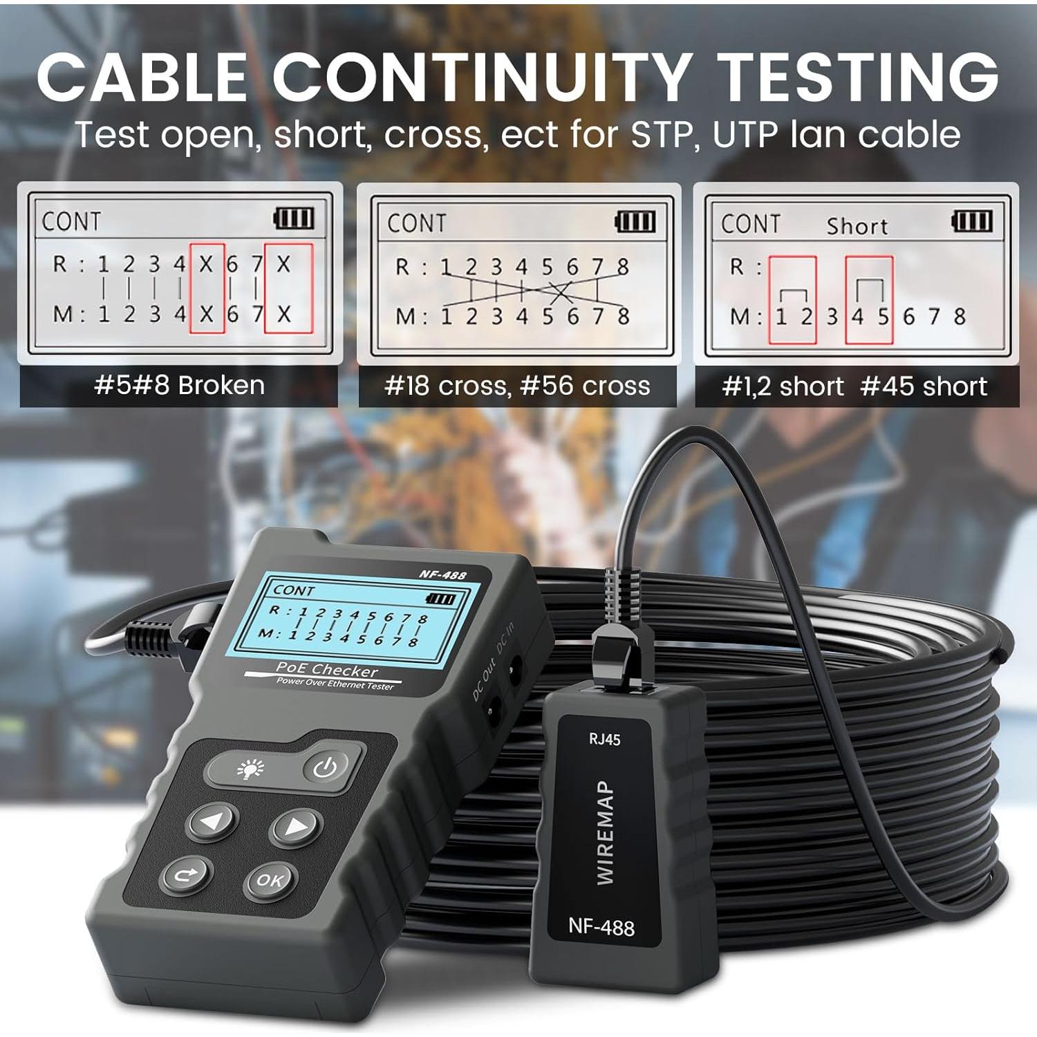 Probador de Cable de Red VXSCAN NF-488 Multifuncional CAT5e/CAT6