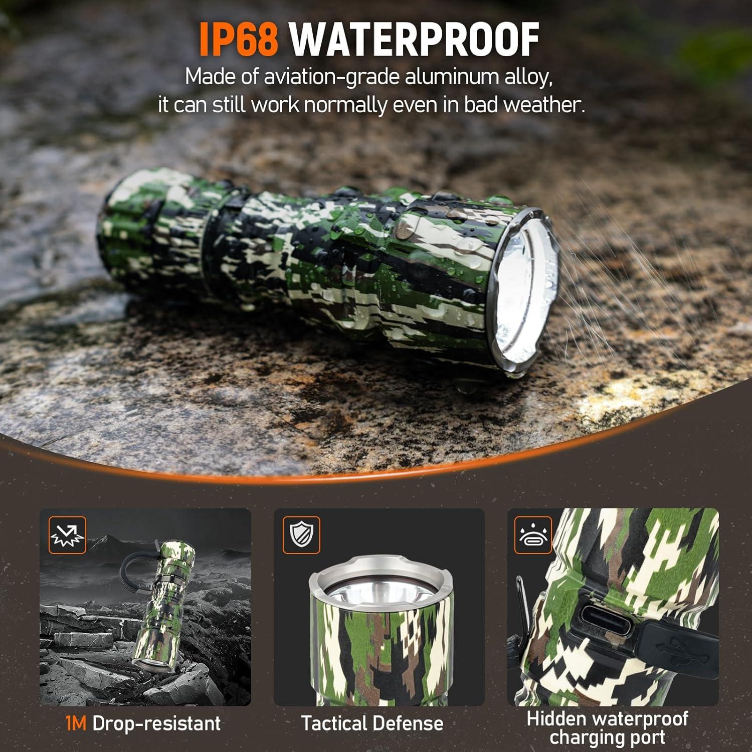 Linterna Táctica LED Wurkkos TD07 1300 Lúmenes IP68 Camuflaje