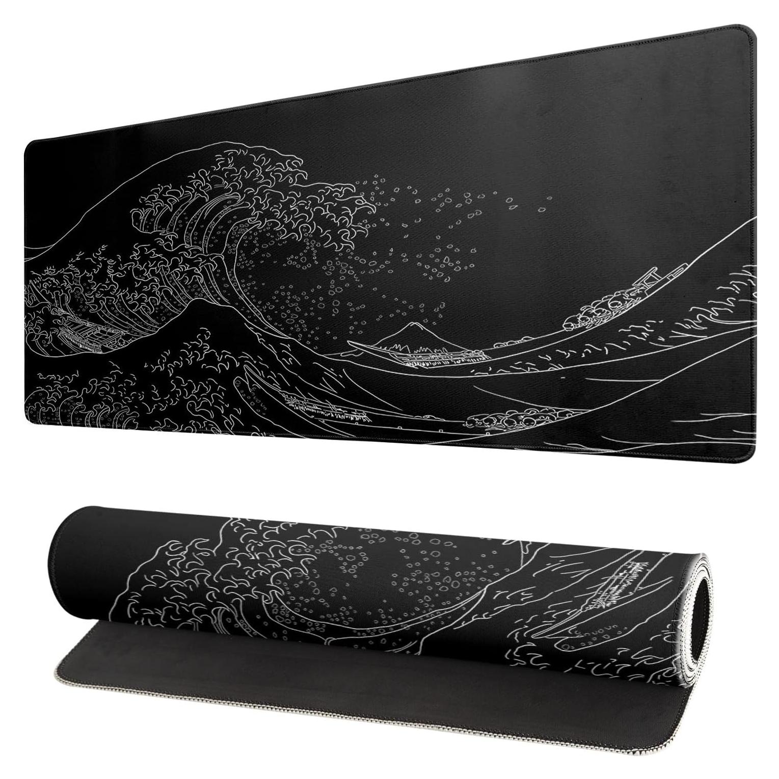 Alfombrilla de Ratón Grande Brecoy Ola Negra Kanagawa 80x30cm