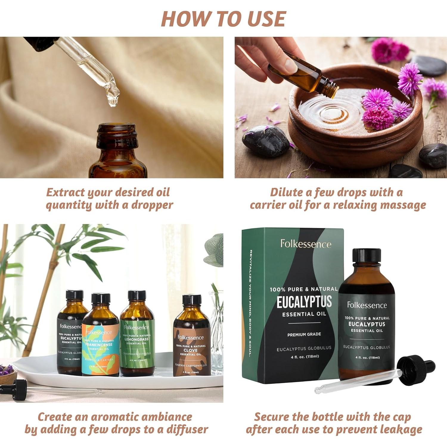 Aceite Esencial de Eucalipto Folkulture 118 ml - 100% Puro y Natural