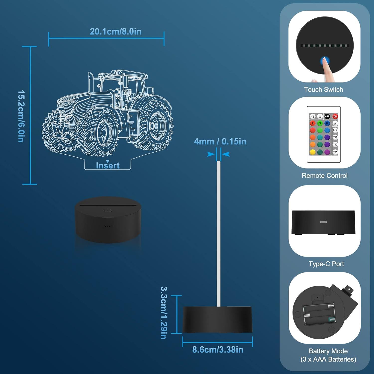 Lámpara Nocturna 3D Attivolife Tractor Multicolor Regulable