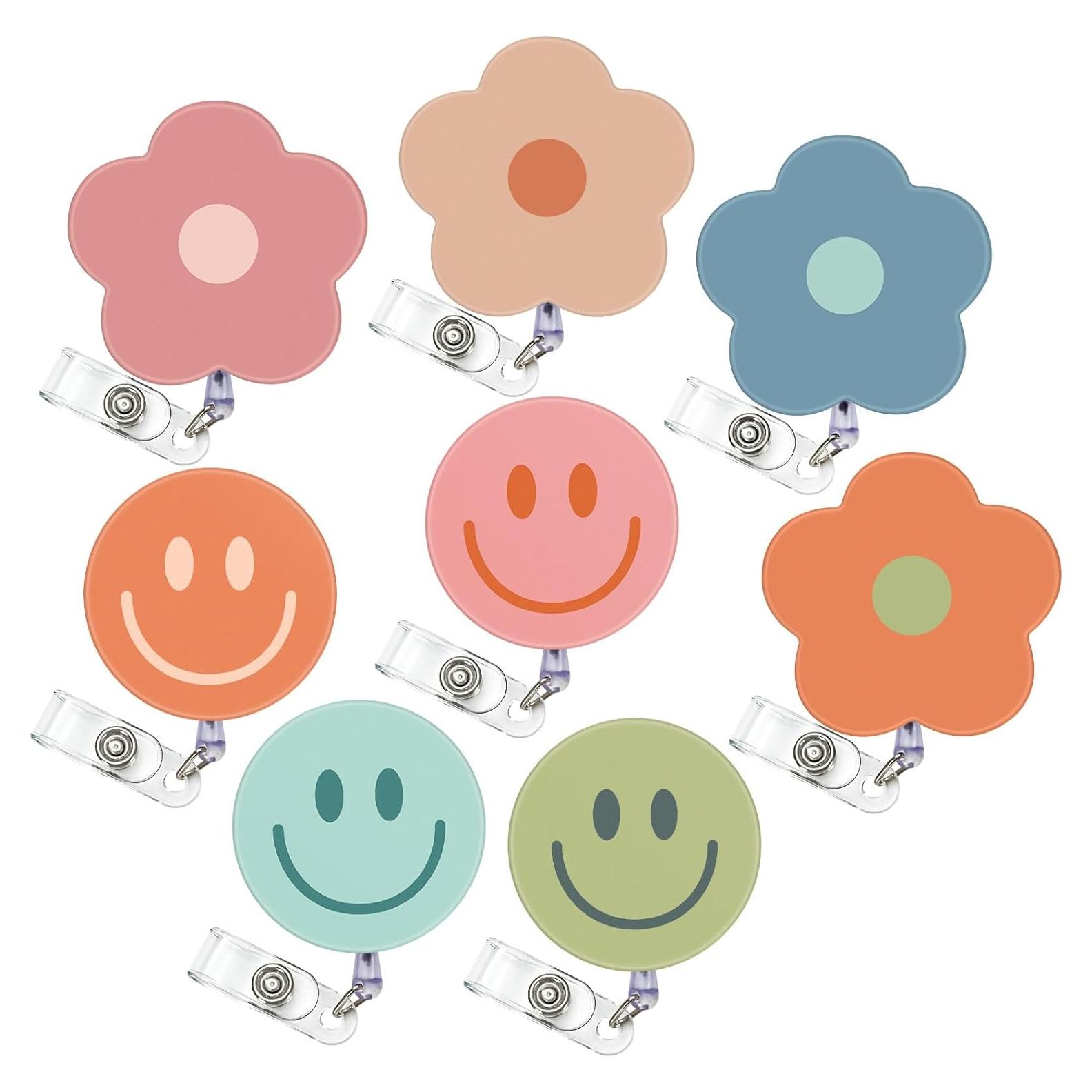 Insignias Retráctiles Boho Whaline 8 Piezas Flor Sonriente